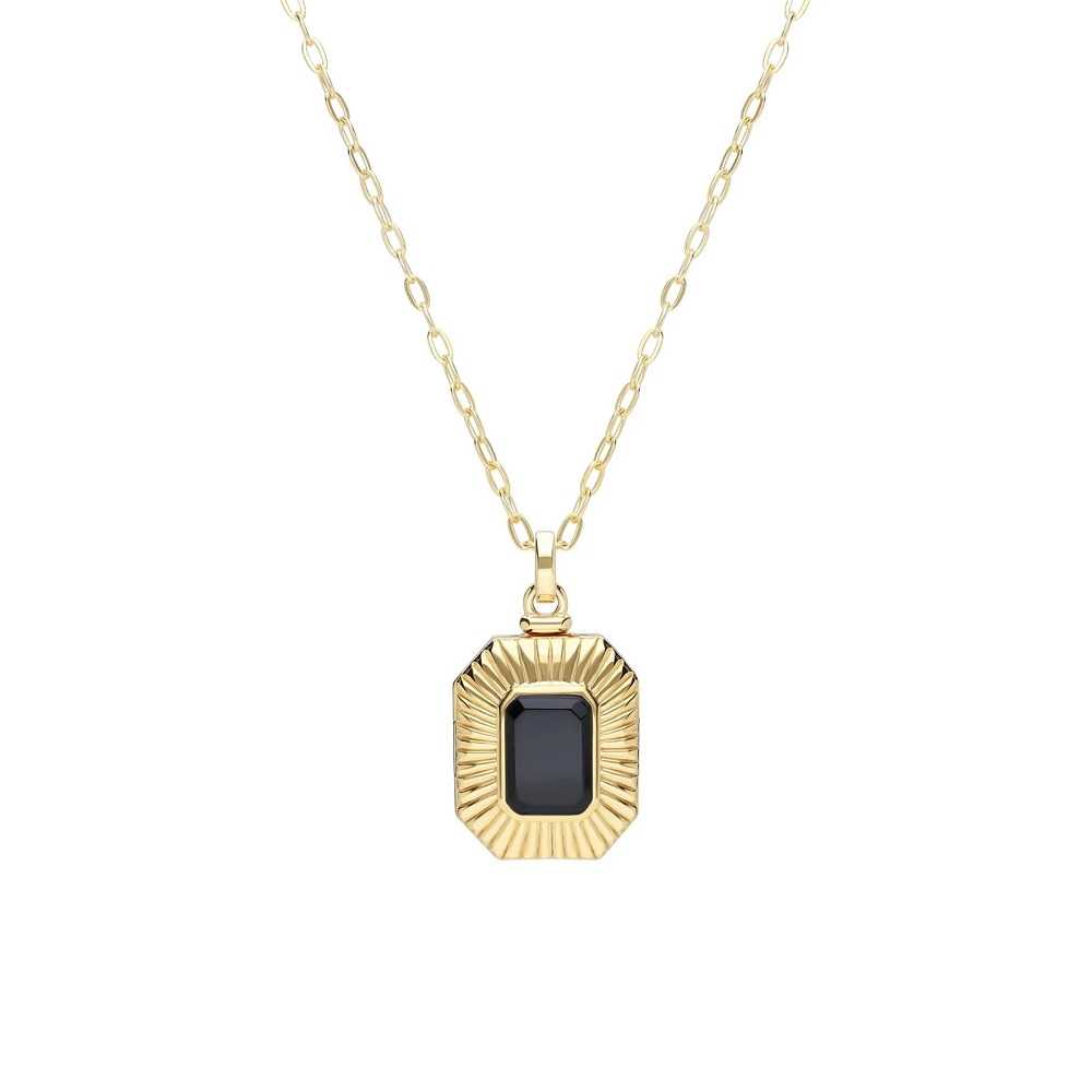 สร้อยพร้อมจี้ล็อกเก็ตเงิน 925 Sterling Silver ประดับนิลดำ (Black Onyx) ดีไซน์ทรงเรขาคณิตแปดเหลี่ยม
