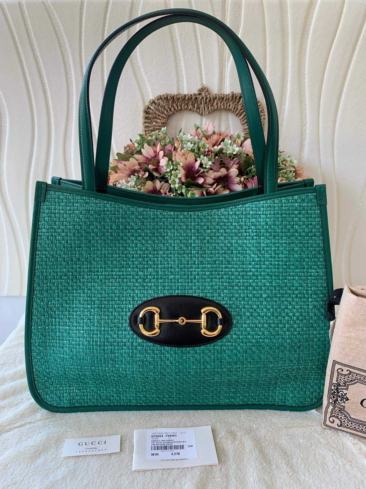 กระเป๋าขึ้นไหล่gg green horsebit tote