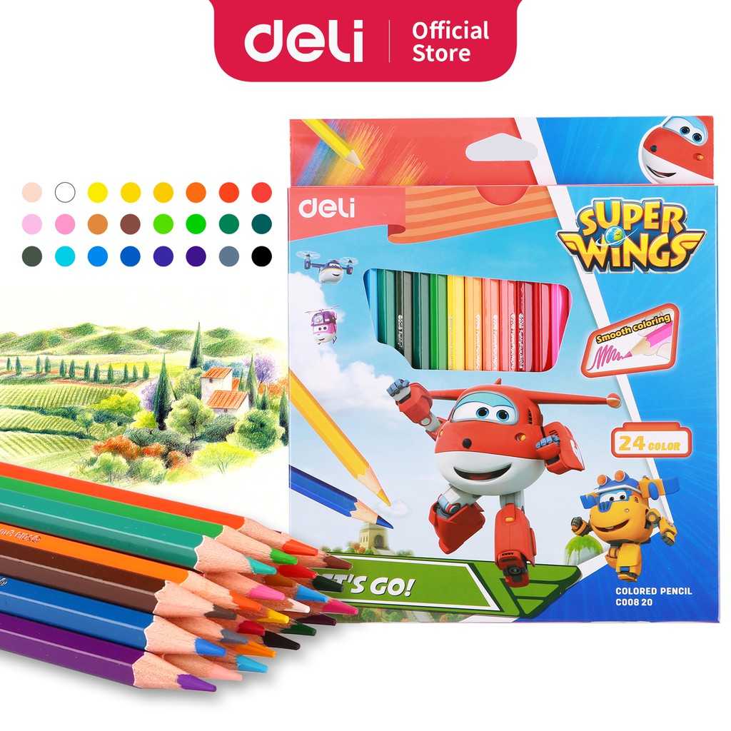 Deli ดินสอสีไม้ Super Wings 12 / 18 / 24 สี