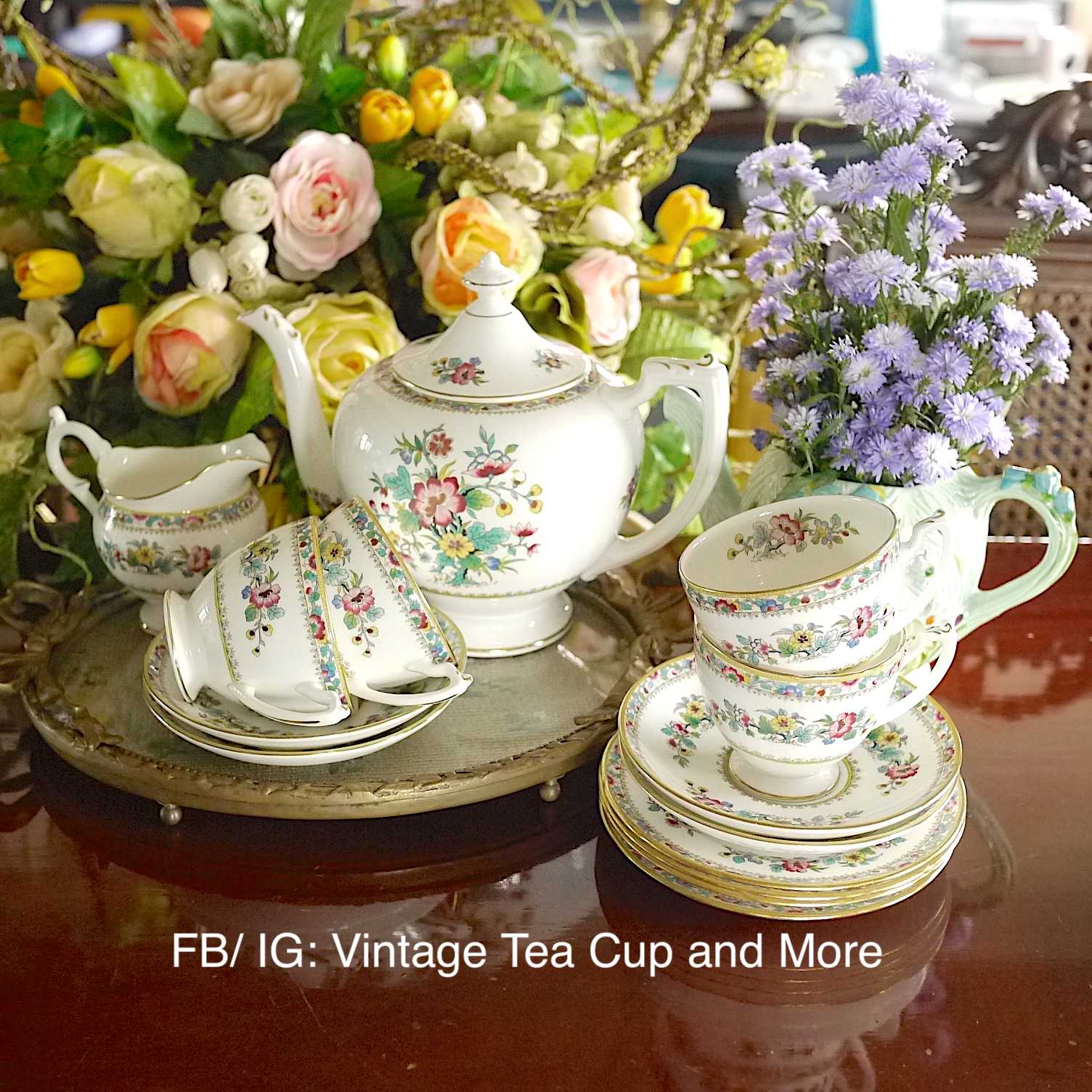Coalport Ming Rose Tea set for 4