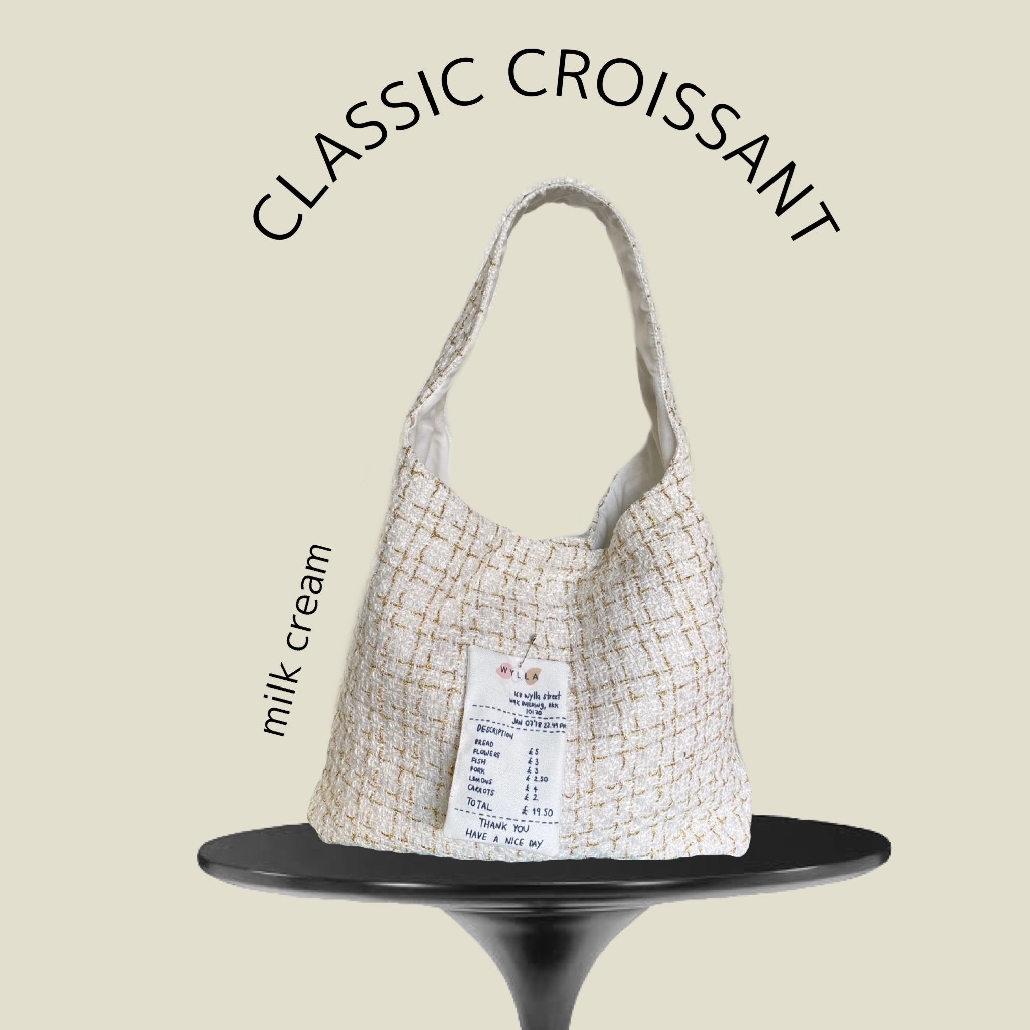 Wyllabrand กระเป๋าผ้าทวีต Classic Croissant สี Milk cream