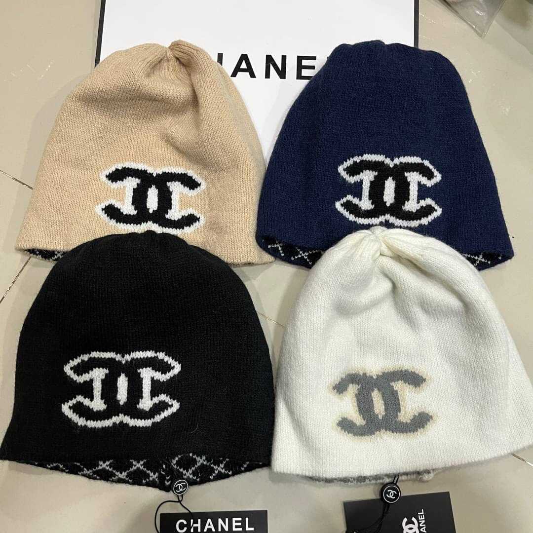 CHANEL CC LOGO CASHMERE KNIT BEANIE HAT หมวกไหมพรม แบรนด์ชาแนล ผ้าไหมพรม