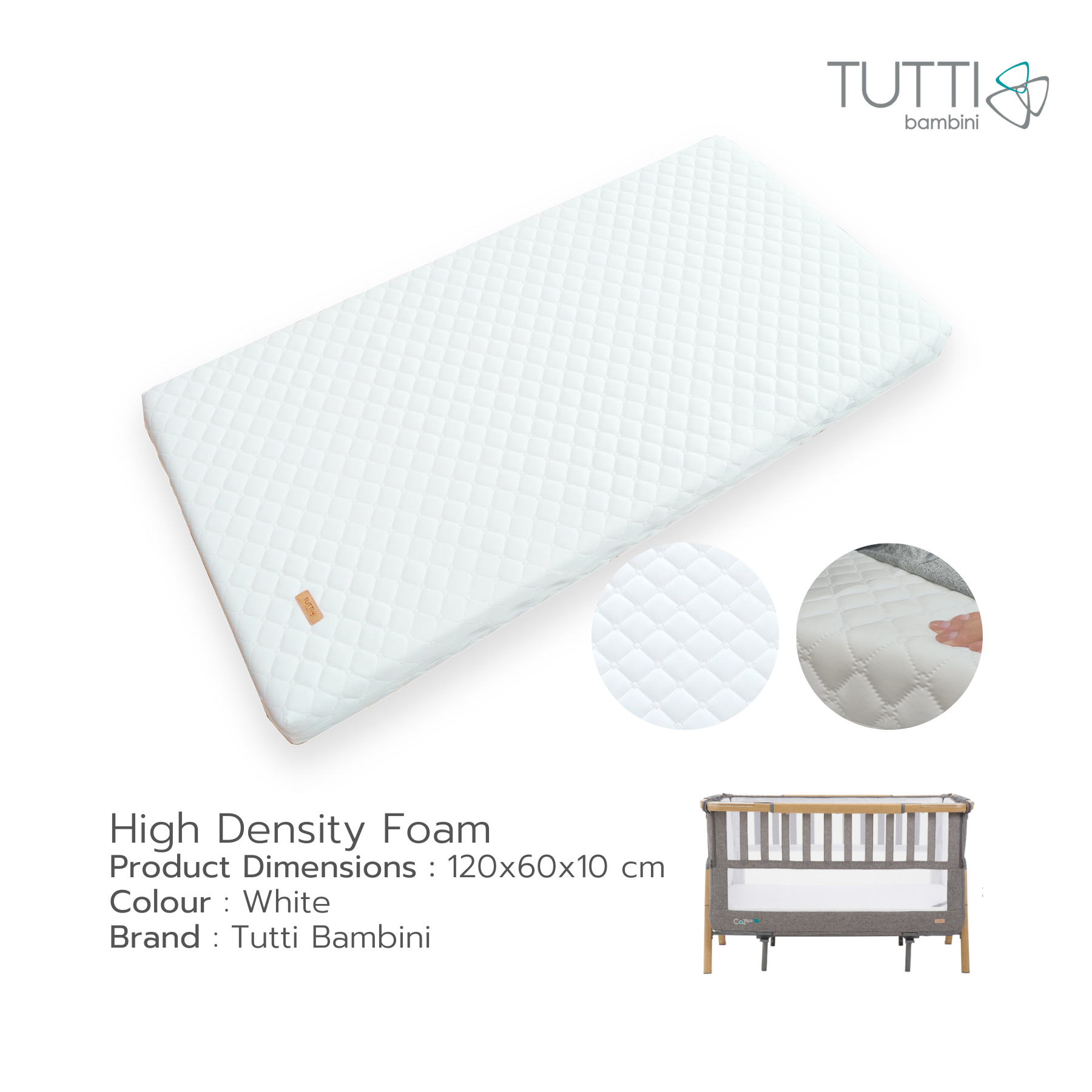 Tutti Bambini - High Density Foam Cot Mattress ฟูกใหญ่สำหรับเตียง Cozee XL (Cot bed, Junior, Sofa)