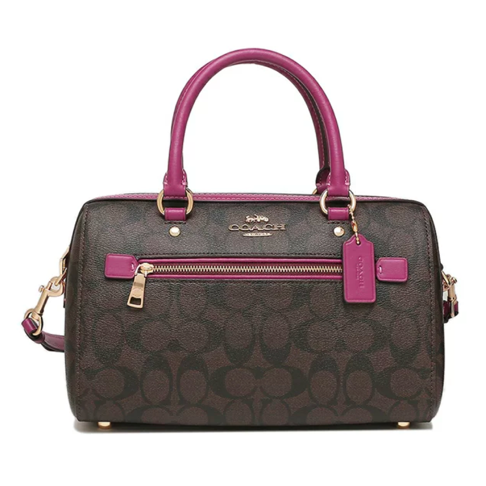 COACH แท้ COACH 83607 ROWAN SATCHEL IN SIGNATURE CANVAS Dark magenta