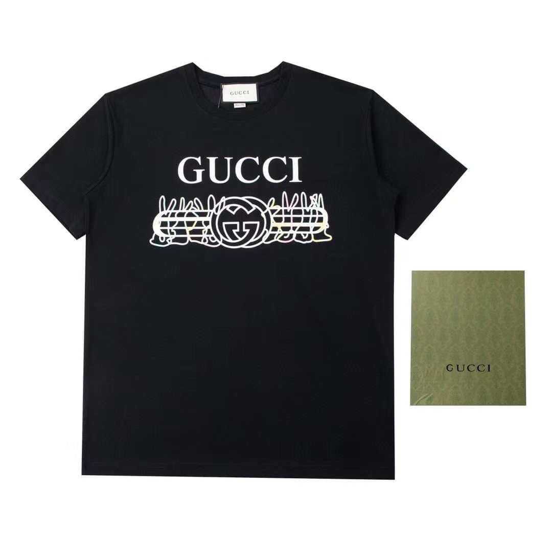 GUCCI LOGO MULTICOLOR BUNNY PRINT COTTON T-SHIRT IN BLACK เสื้อยืดคอกลมแขนสั้น แบรนด์กุชชี่