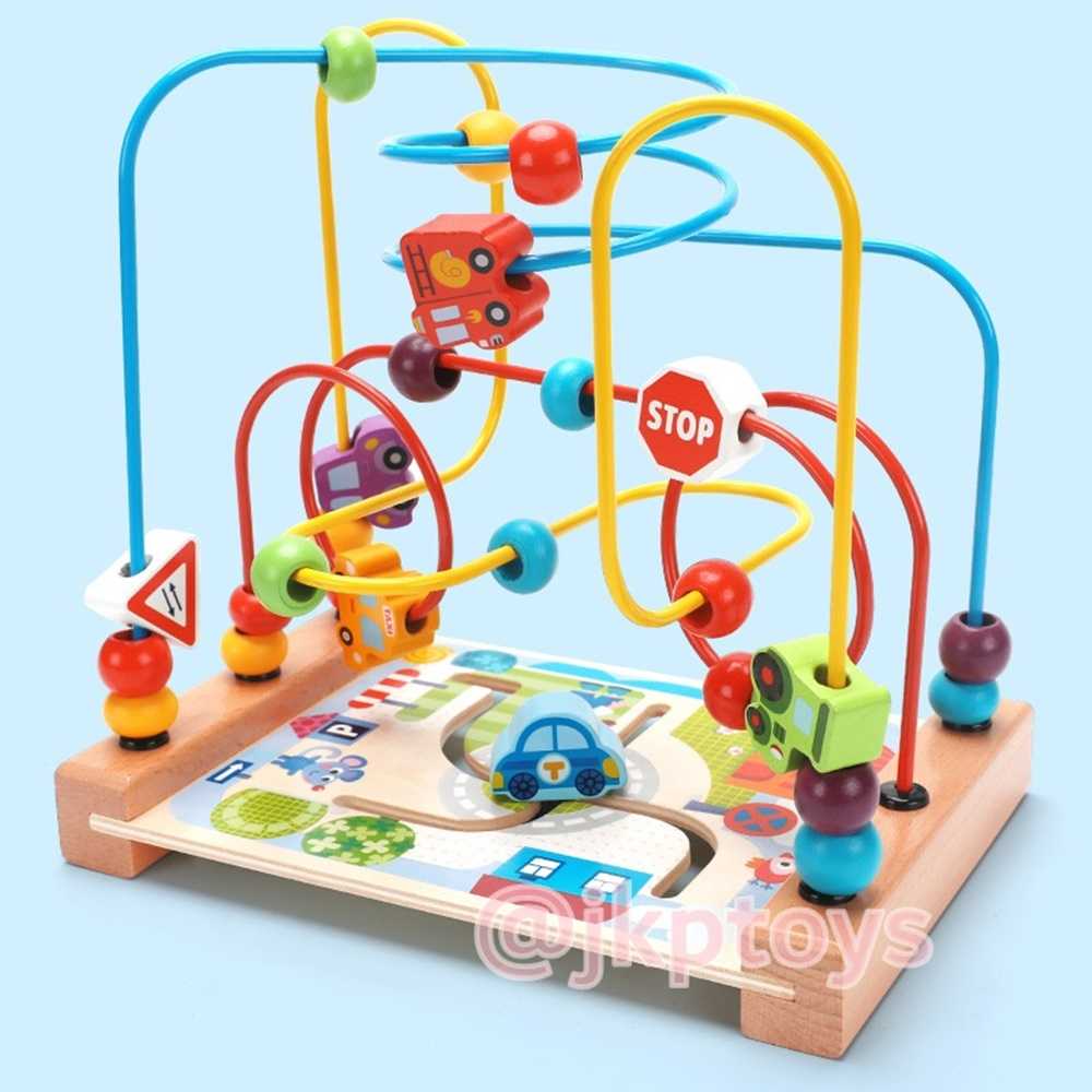 Todds & Kids Toys by JKP Toys ของเล่นไม้เสริมพัฒนาการ ขดลวดลูกปัด + รางเลื่อน ลายรถ/ ทะเล