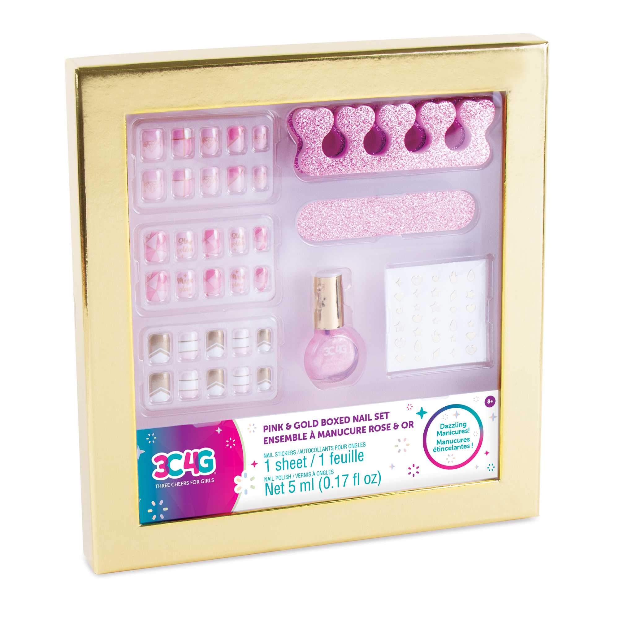 3C4G  Pink & Gold Boxed Nail Set