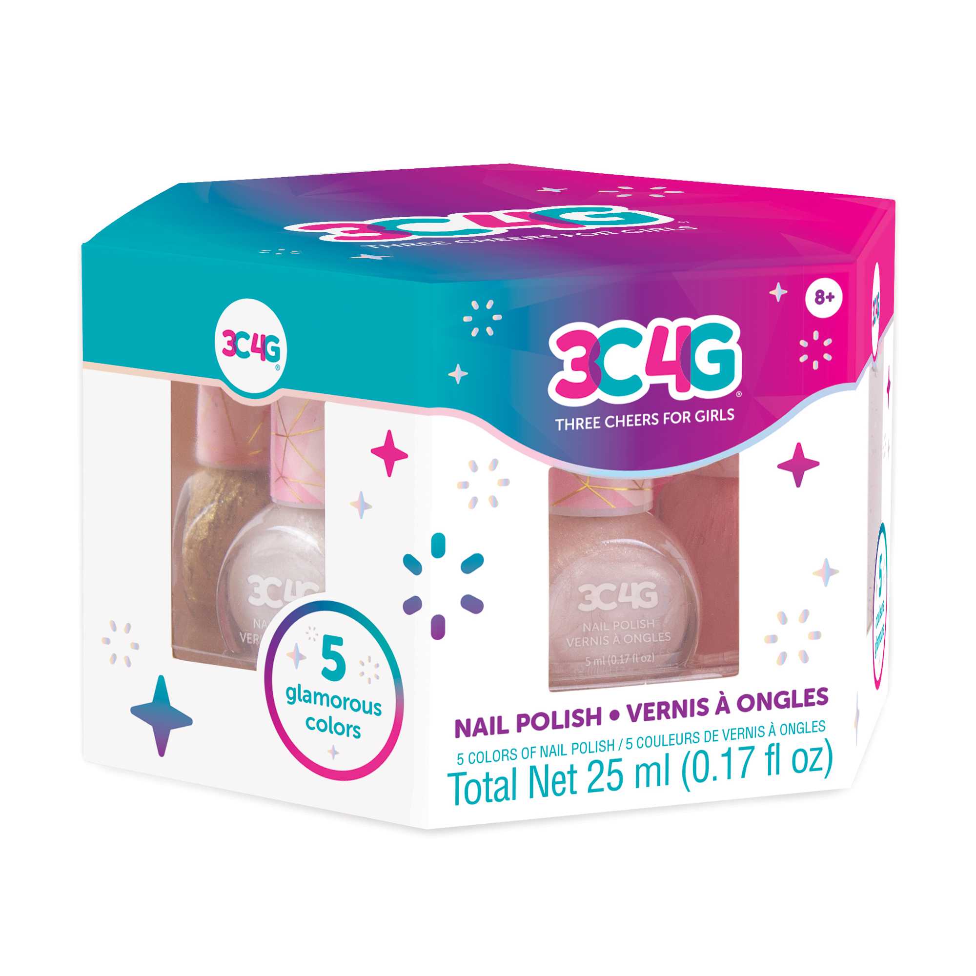 3C4G  Pink & Gold Hexagon 5Pk Nail Polish