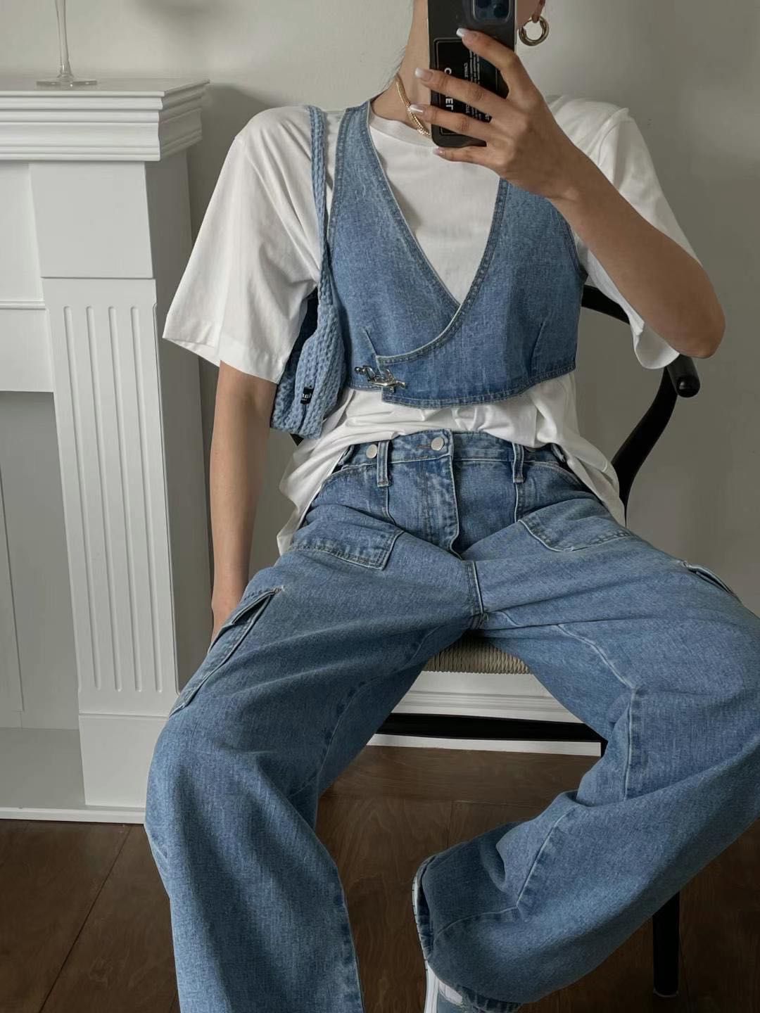 (รอ2-3วีค) denim crop vest