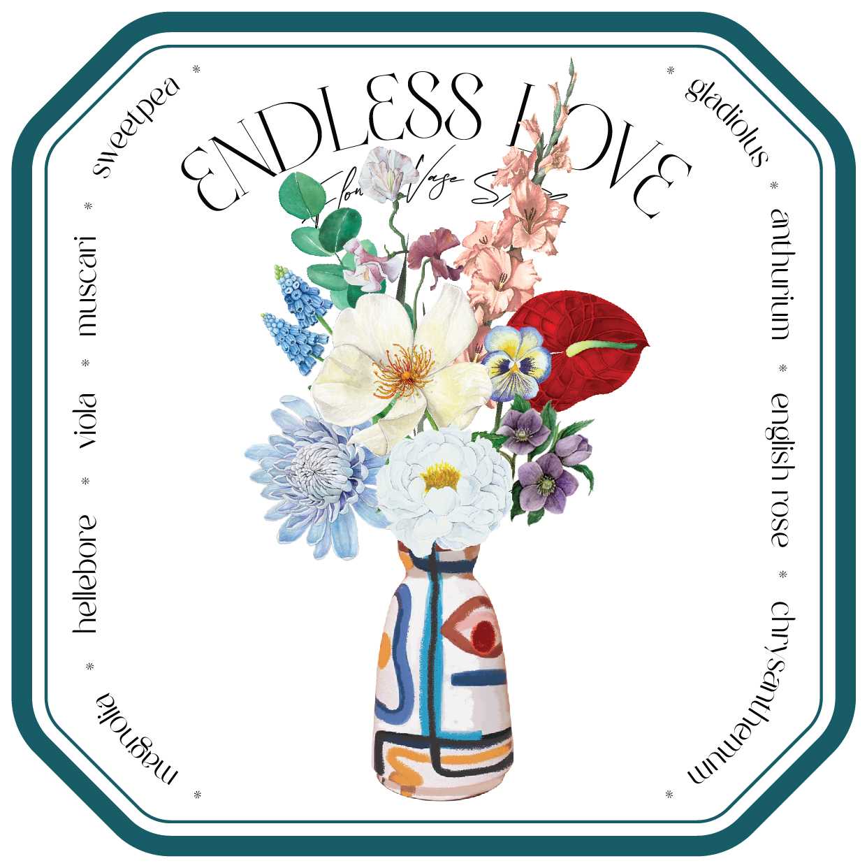 ttq flower vase sticker set - endless love