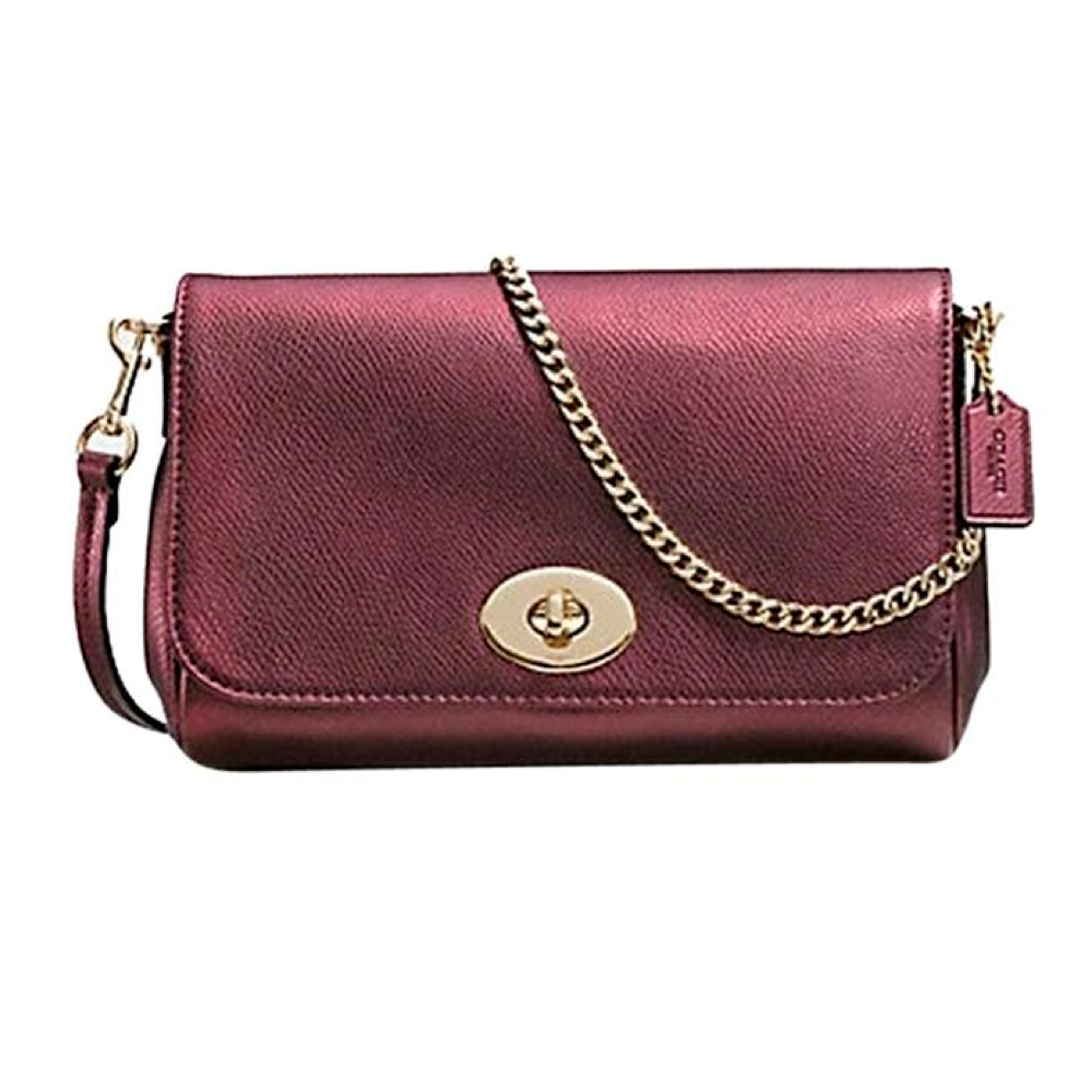 COACH แท้ Coach 34604 Crossgrain Leather Mini Ruby Crossbody Metallic Cherry