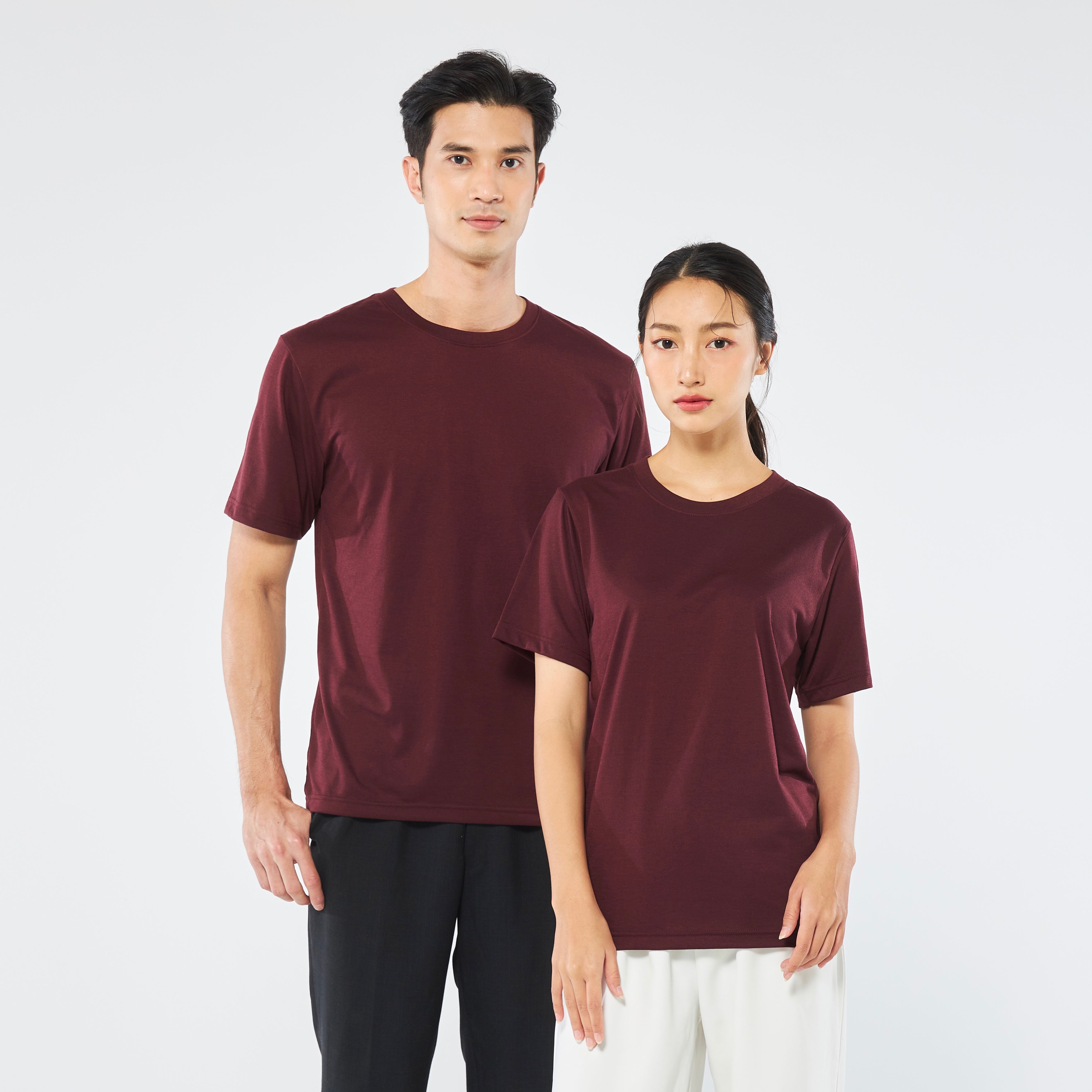 Yuedpao ไม่ย้วย ไม่ต้องรีด รุ่น Ultra Soft Non-Iron  คอกลม_สีเลือดหมู