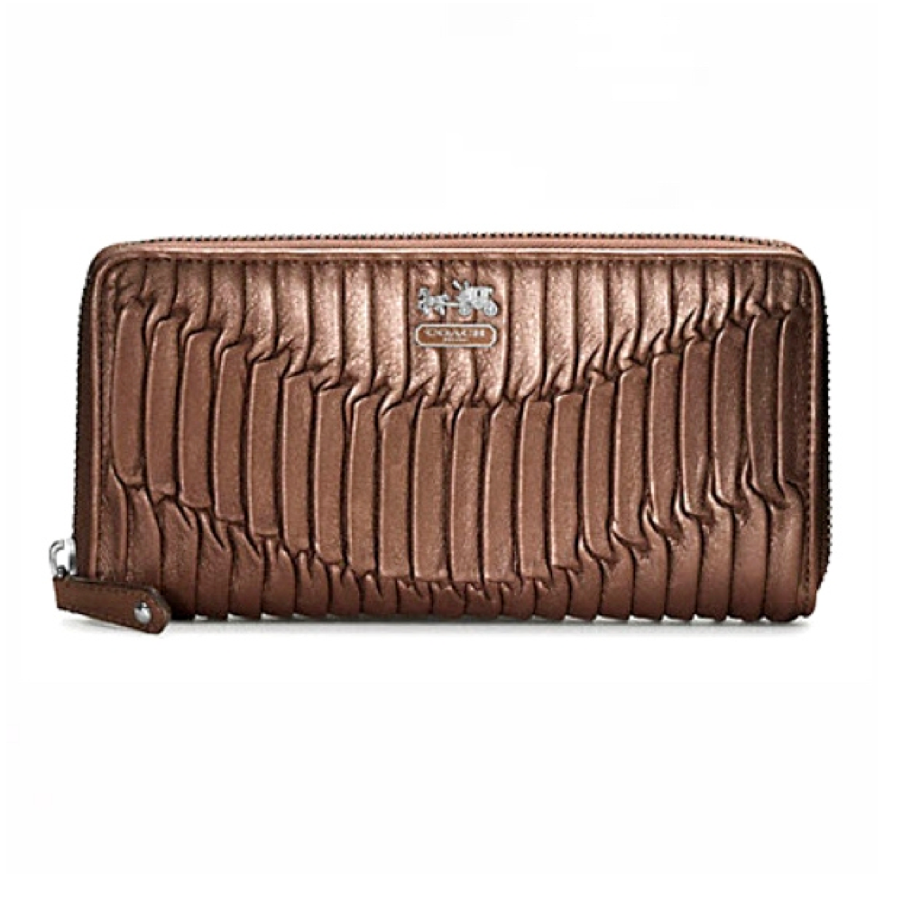 COACH แท้ COACH 46481 MADISON GATHERED LEATHER ACCORDION ZIP WALLET BRONZE