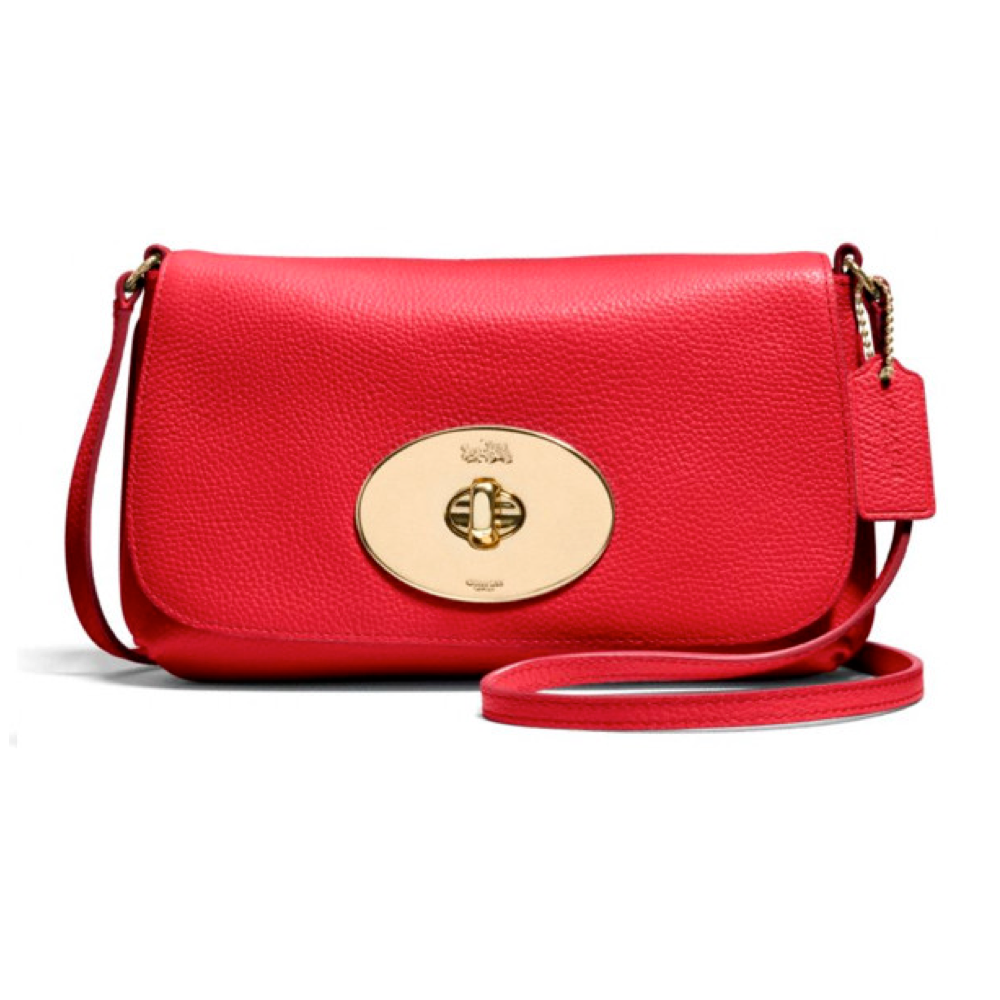 COACH แท้ Coach 52896 'Liv' Pebbled Leather Crossbody Red