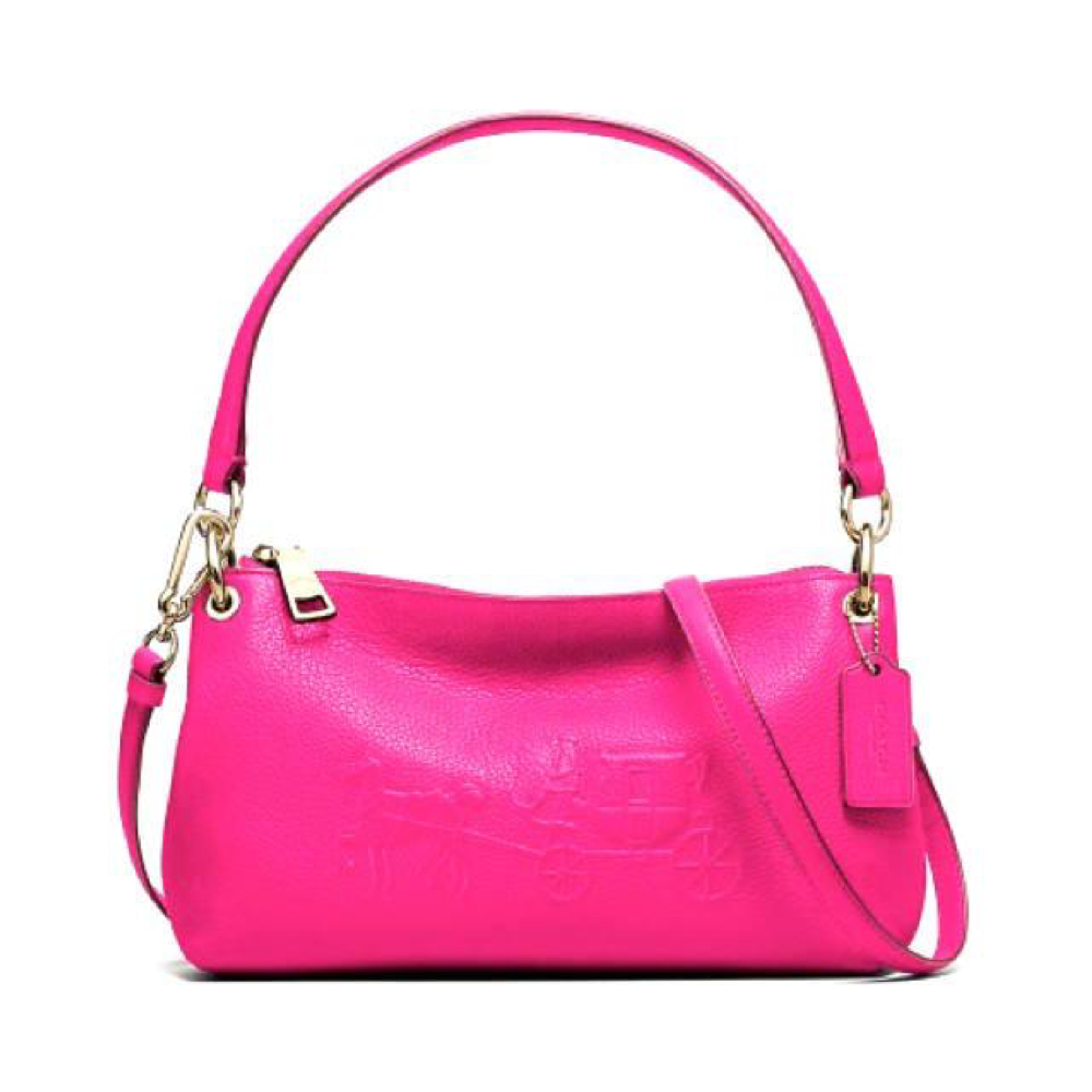 COACH แท้ COACH 33521 EMBOSSED HORSE AND CARRIAGE CHARLEY CROSSBODY IN PEBBLE LEATHER Pink Ruby