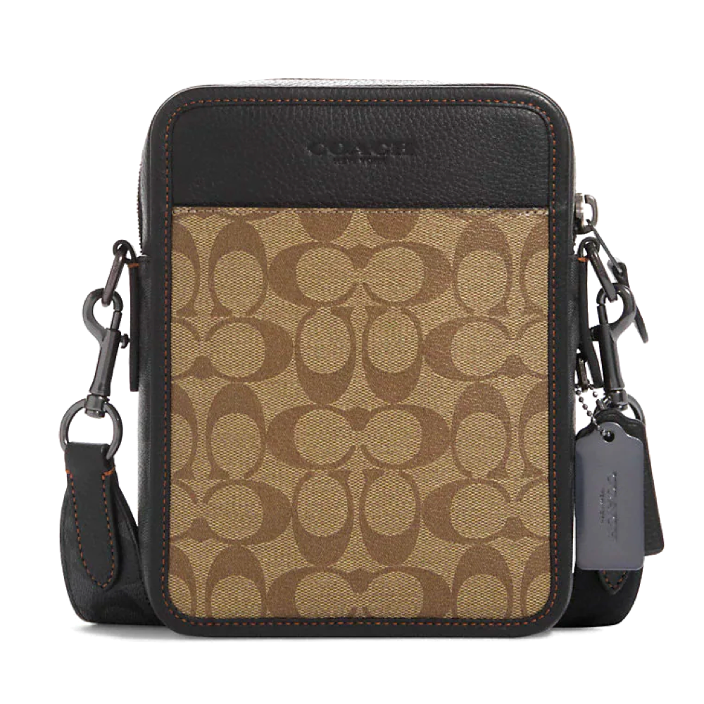 COACH แท้ COACH CC009 Men Crossbody Bag In Signature Coated Canvas Khaki