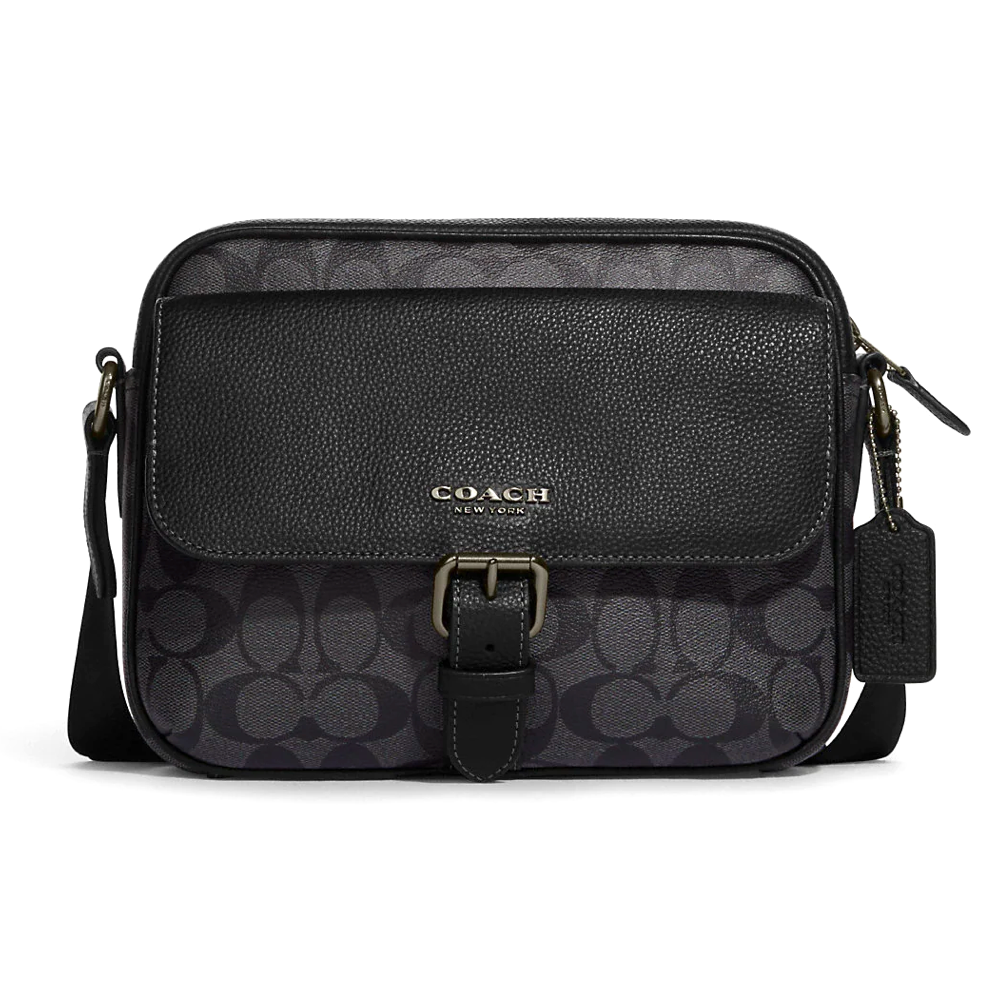 COACH แท้ COACH CB846 MEN HUDSON CROSSBODY BAG IN SIGNATURE COATED CANVAS Charcoal