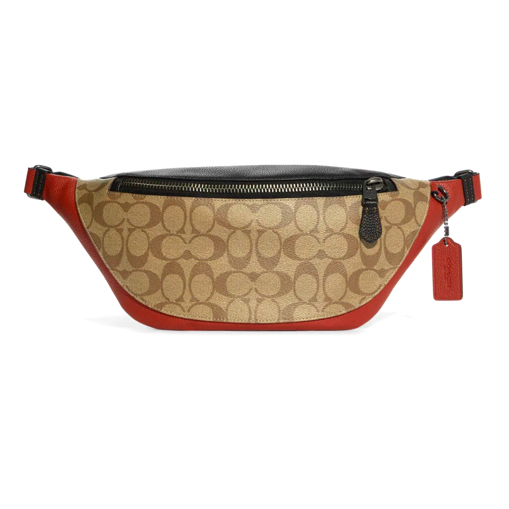 COACH แท้ COACH C8386 Signature Colorblock Warren Belt Bag Khaki Terracotta