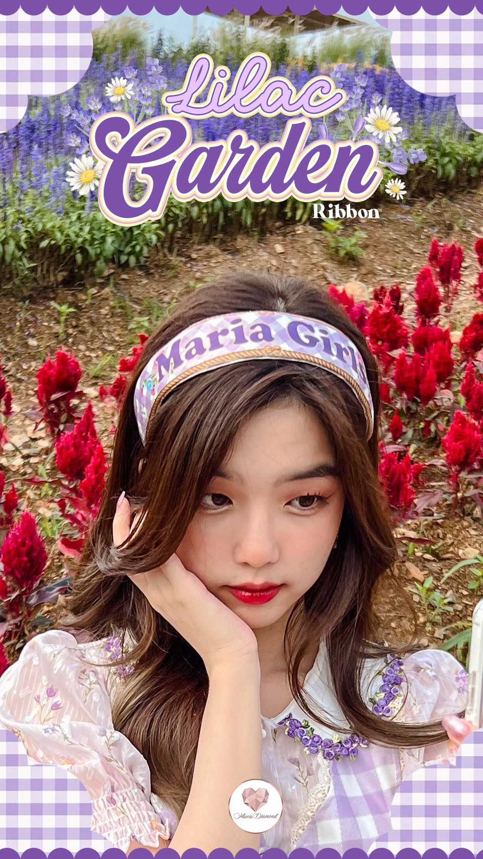 Lilac Graden Ribbon ที่คาดผมสีมาวงพาสเทลพิมพ์ลาย maria diamond น่ารักมากก