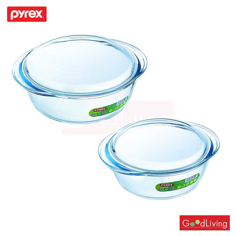 Pyrex ชามแก้วพร้อมฝา ขนาด 1.4 L + 2.1 L - สีขาวใส รุ่น P-00-207A-204A