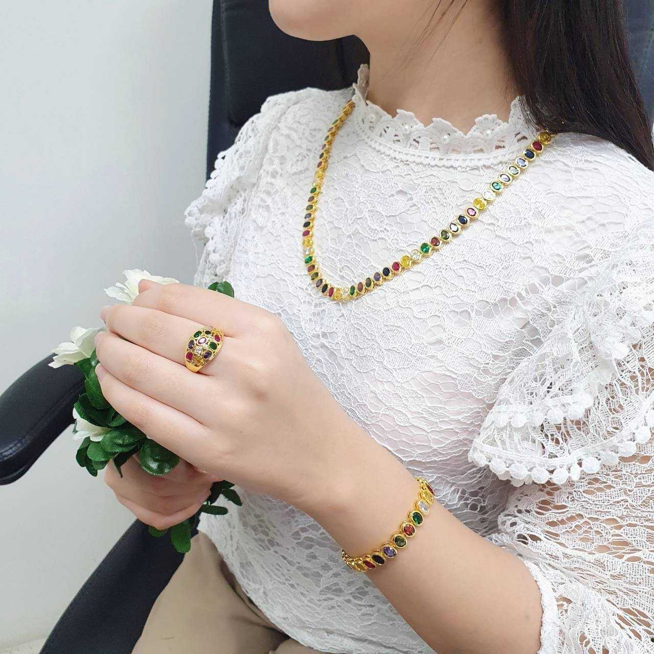ส่งฟรี ชุดนพเก้าทรงรี ตัวเรือนเศษทอง พูนทรัพย์ อัญมณีมงคล มีใบรับประกัน RD47R3 HD20H3 ND13N5