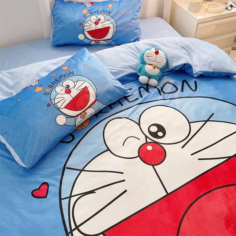 - PREORDER - ชุดผ้าปูที่นอนลายการ์ตูน Doraemon  ผ้ากำมะหยี่ ( มีขนาด 3.5-6 ฟุต )