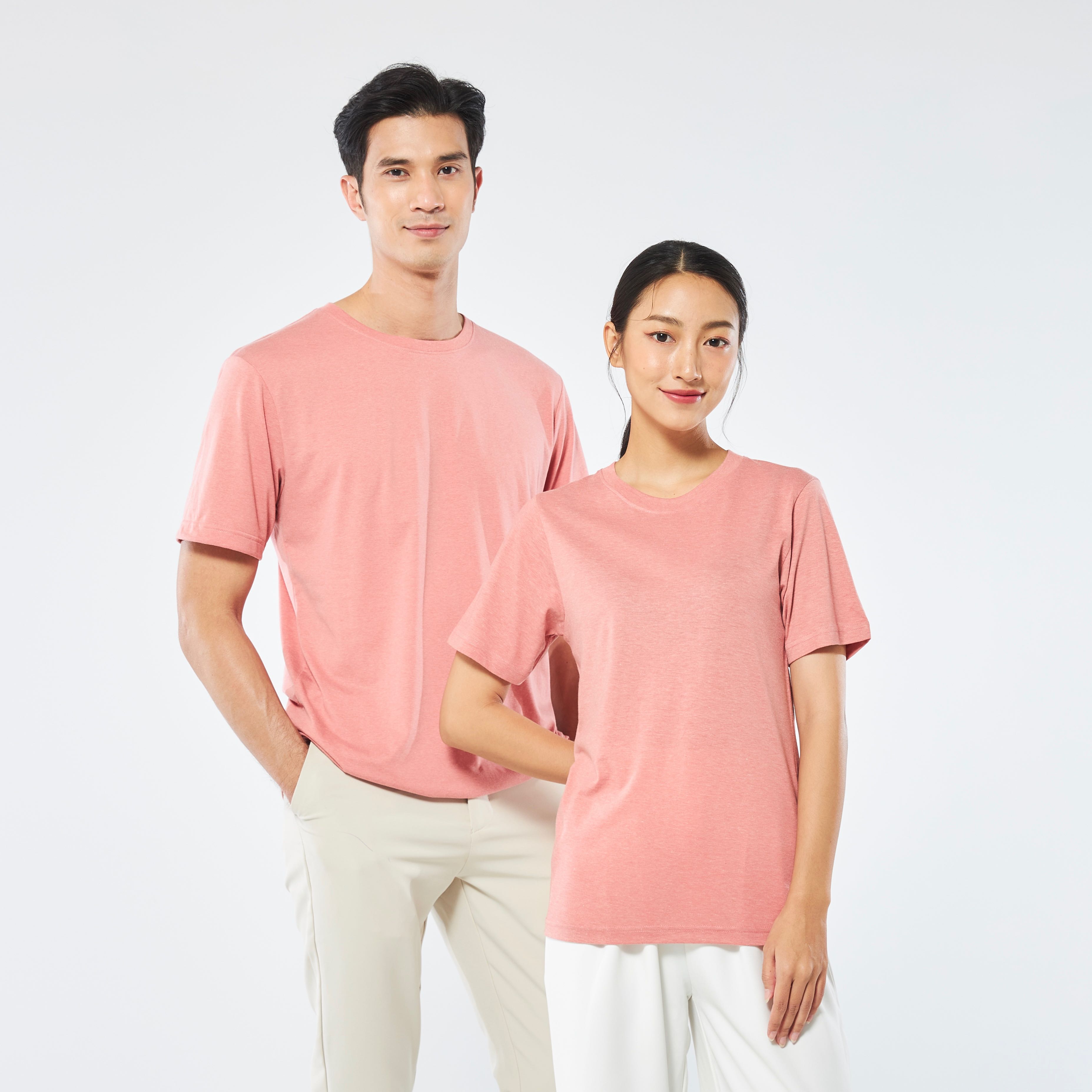 Yuedpao ไม่ย้วย ไม่ต้องรีด รุ่น Ultra Soft Non-Iron  คอกลม_สี Peach