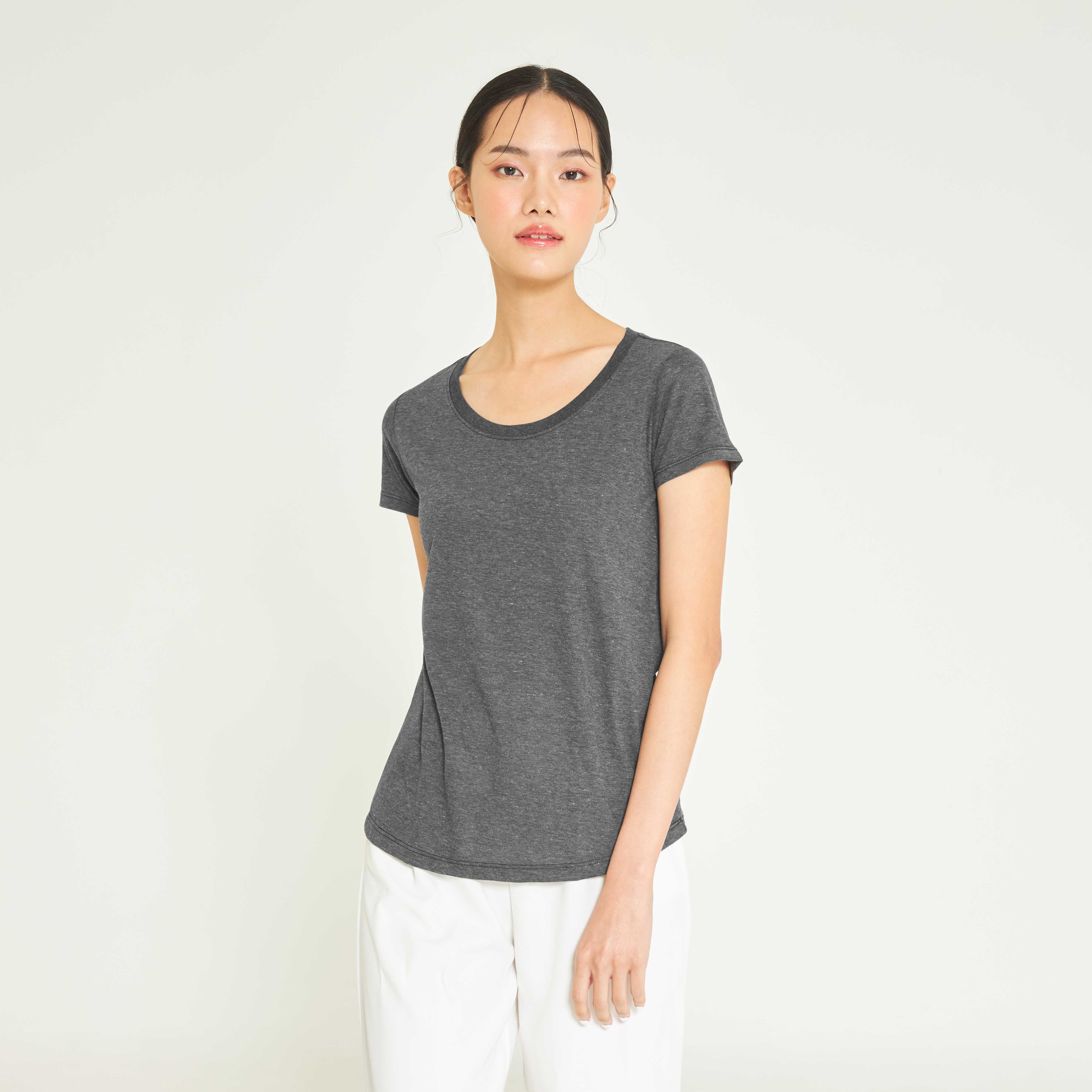 Yuedpao เสื้อยืดผู้หญิงคอกลม Women_คอกลม_สีเทาดำ