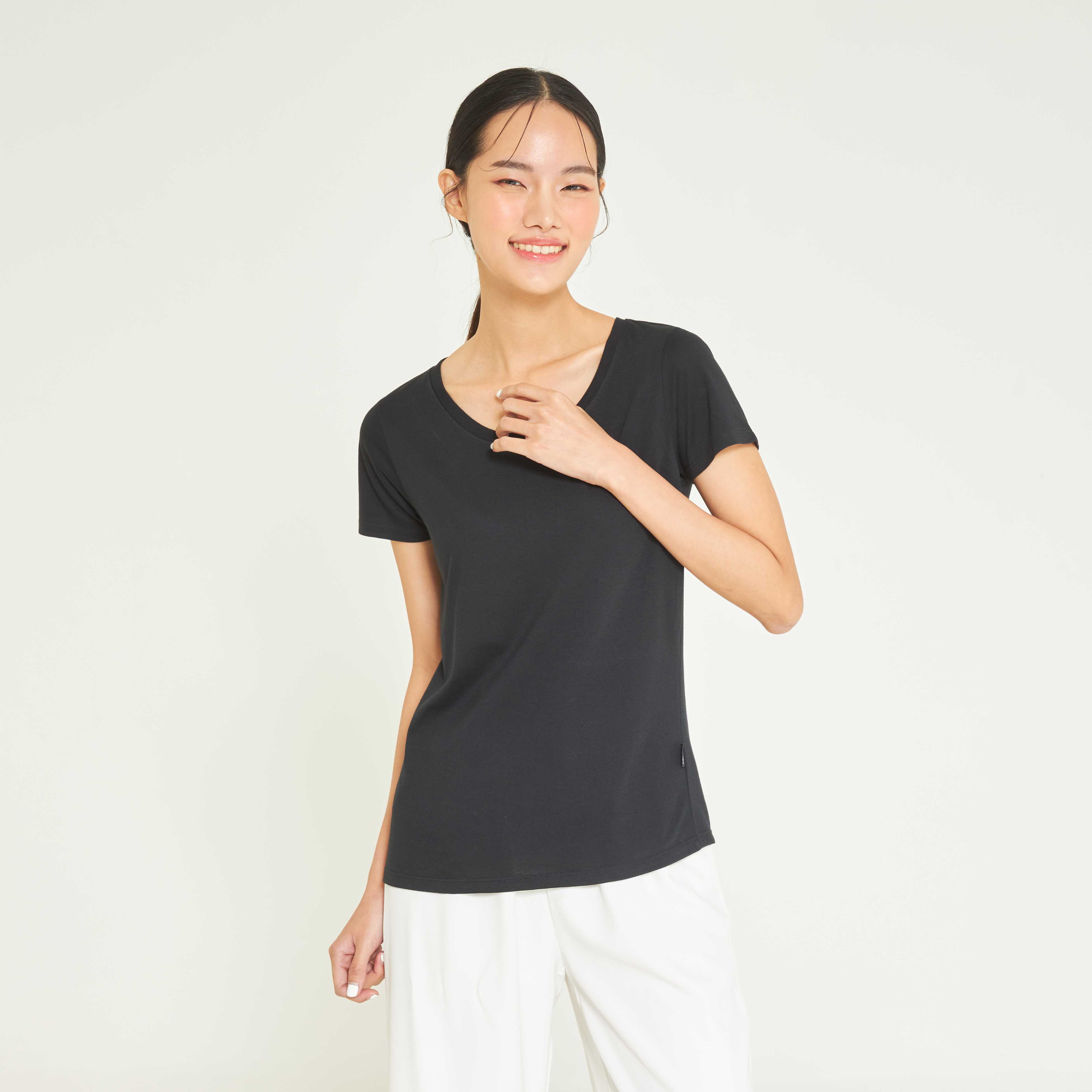 Yuedpao เสื้อยืดผู้หญิงคอกลม  Women_คอกลม_สีดำ