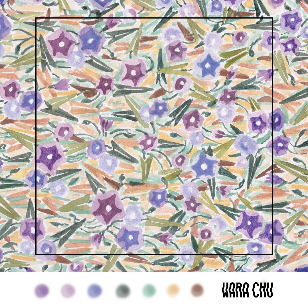 0006 ลายผักบุ้งในทุ่งหญ้า ไฟล์ลายผ้า ลายต่อเนื่อง repeat pattern