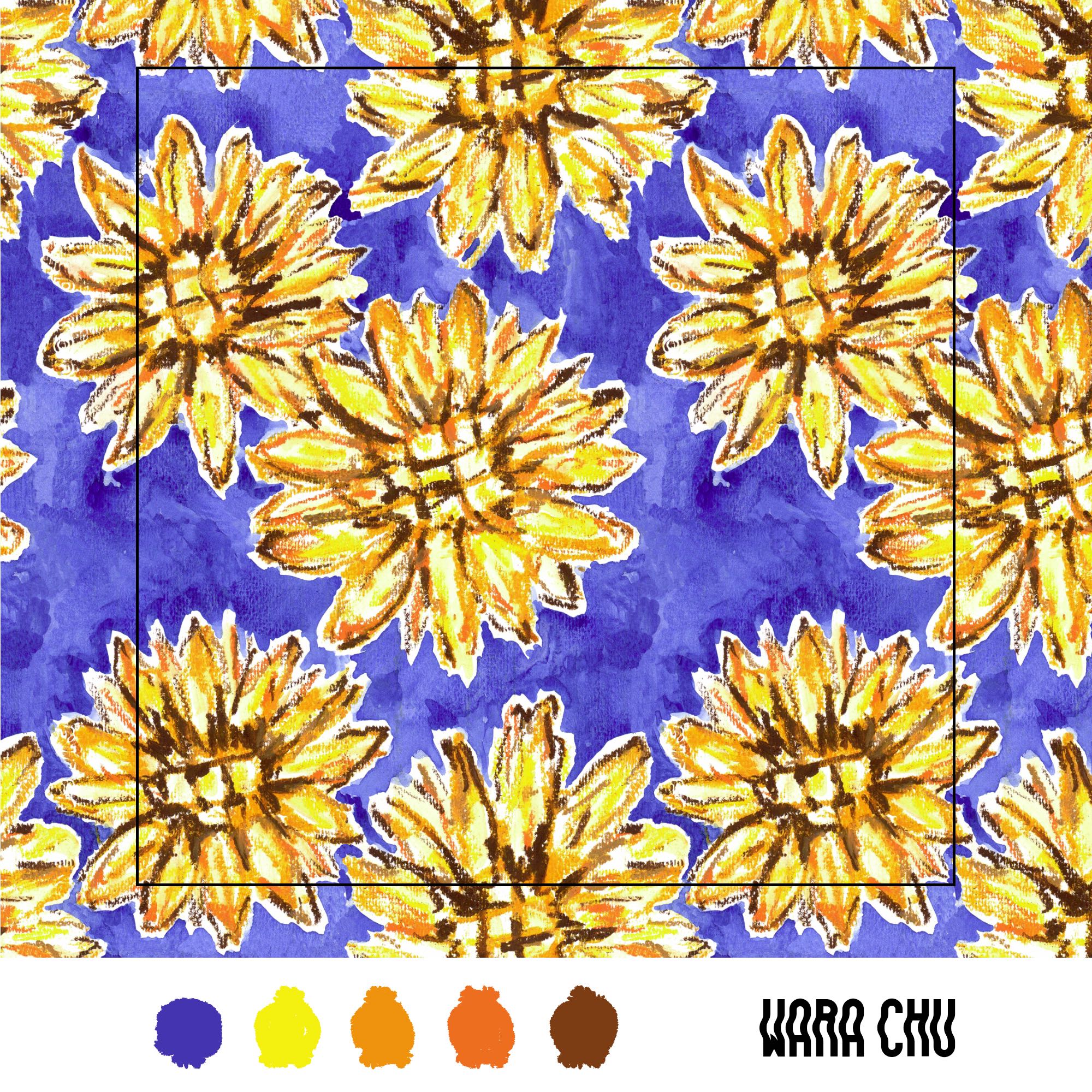 0007 ลายเพ้นท์ดอกทานตะวัน ไฟล์ลายผ้า ลายต่อเนื่อง repeat pattern