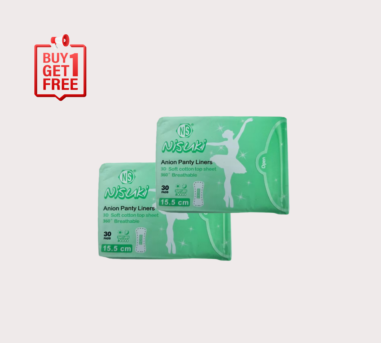 Buy 1 Get 1 Free แผ่นอนามัยไอออน Nisuki Anion Daily Panty Liner
