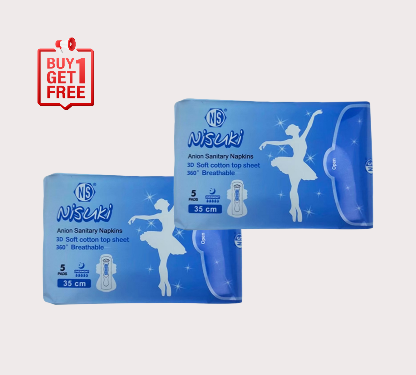 Buy 1 Get 1 Free ผ้าอนามัยไอออน สำหรับกลางคืน(วันมามาก) Nisuki Anion Sanitary Napkin NIGHT LONG