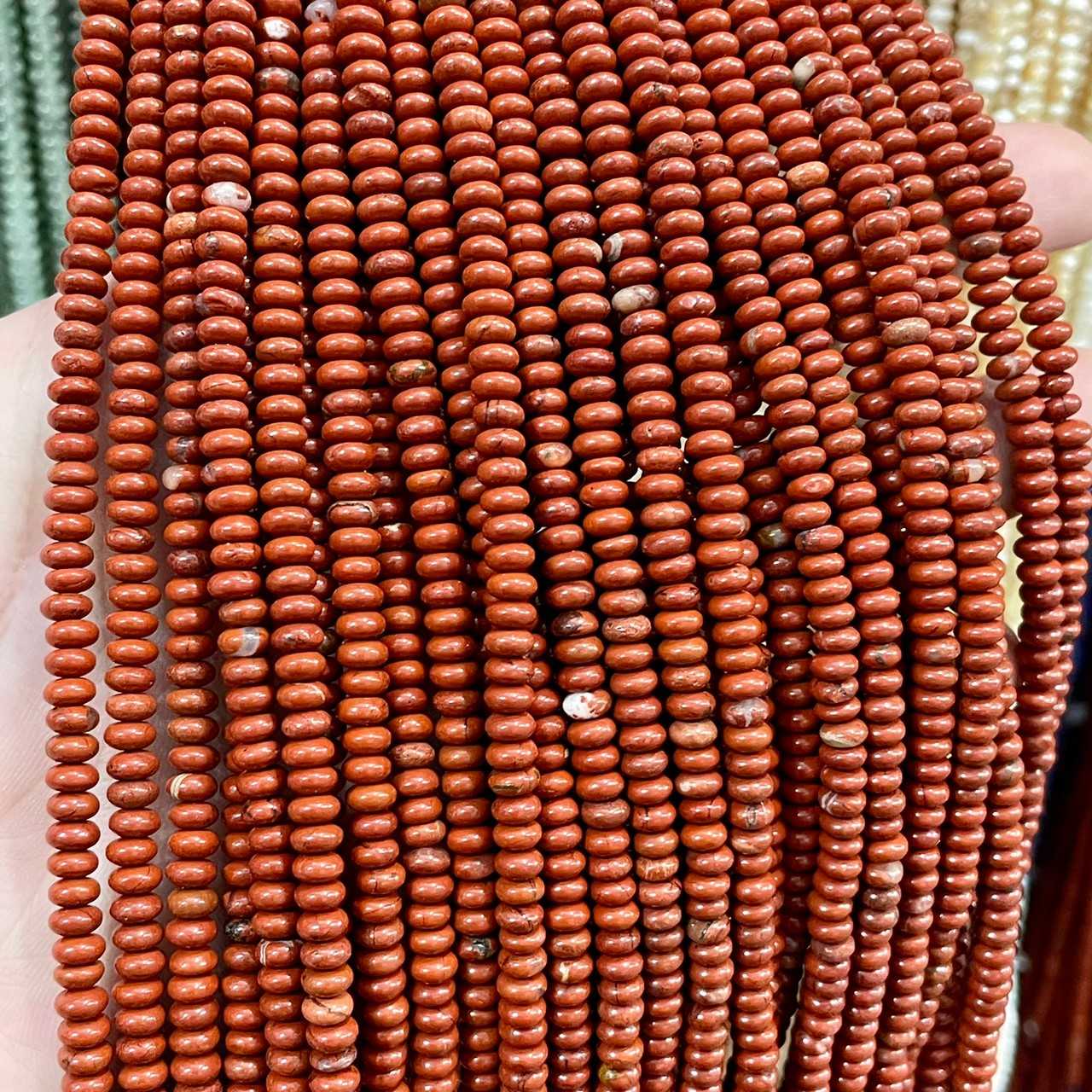 เรด แจสเปอร์ (Red jasper) ขนาด 2x4 mm ทรงล้อรถ เส้นยาว