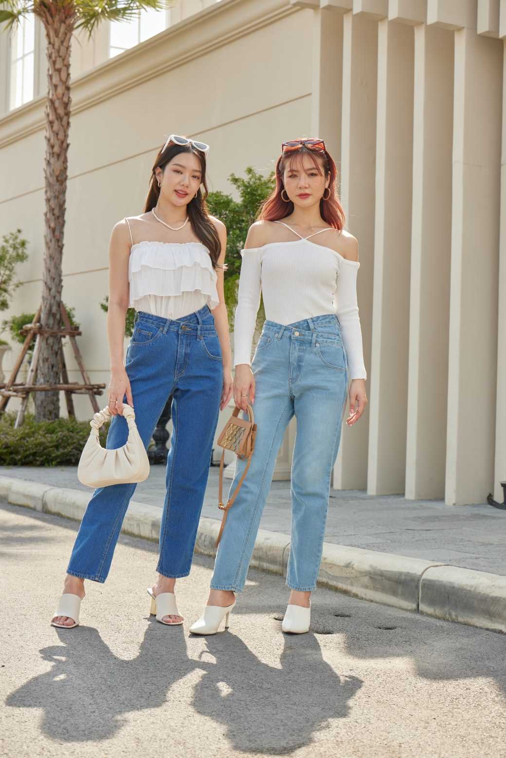 Sis 535 Street Jeans - high-waisted crisscross straight jeans