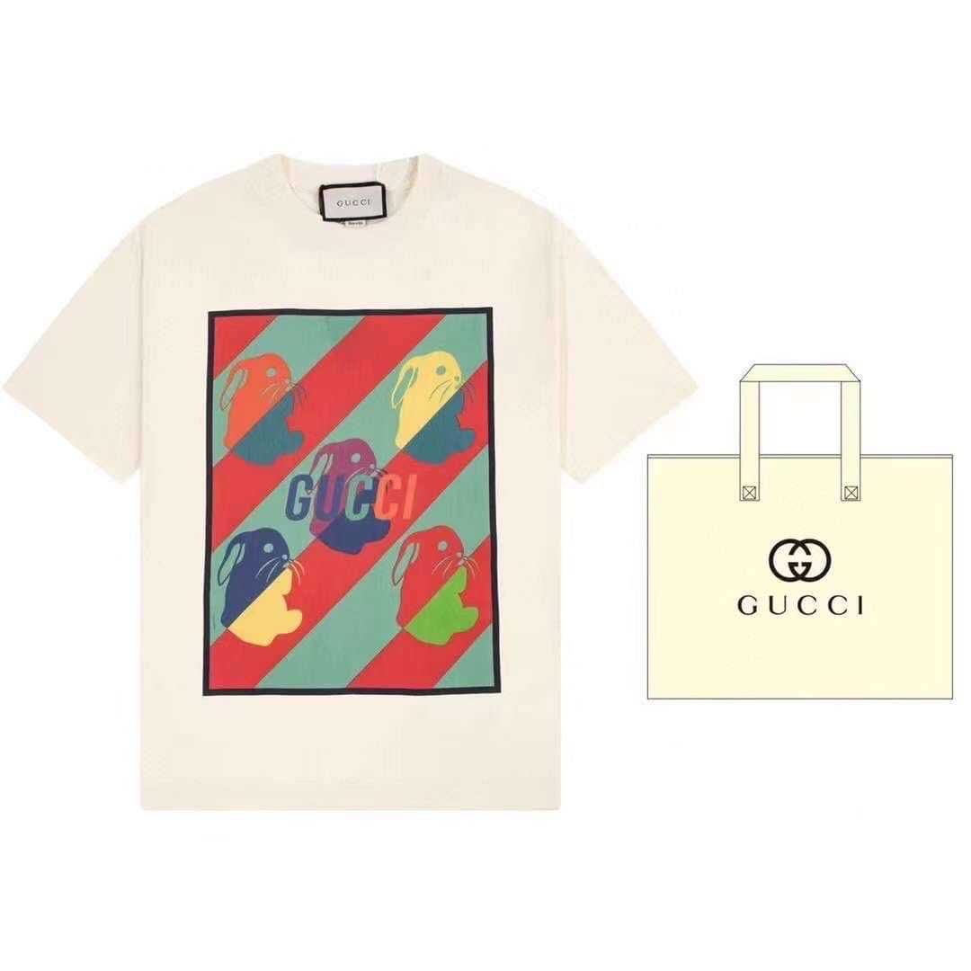 GUCCI LUNAR NEW YEAR BUNNY PRINT COTTON JERSEY T-SHIRT เสื้อยืดคอกลมแขนสั้น แบรนด์กุชชี่