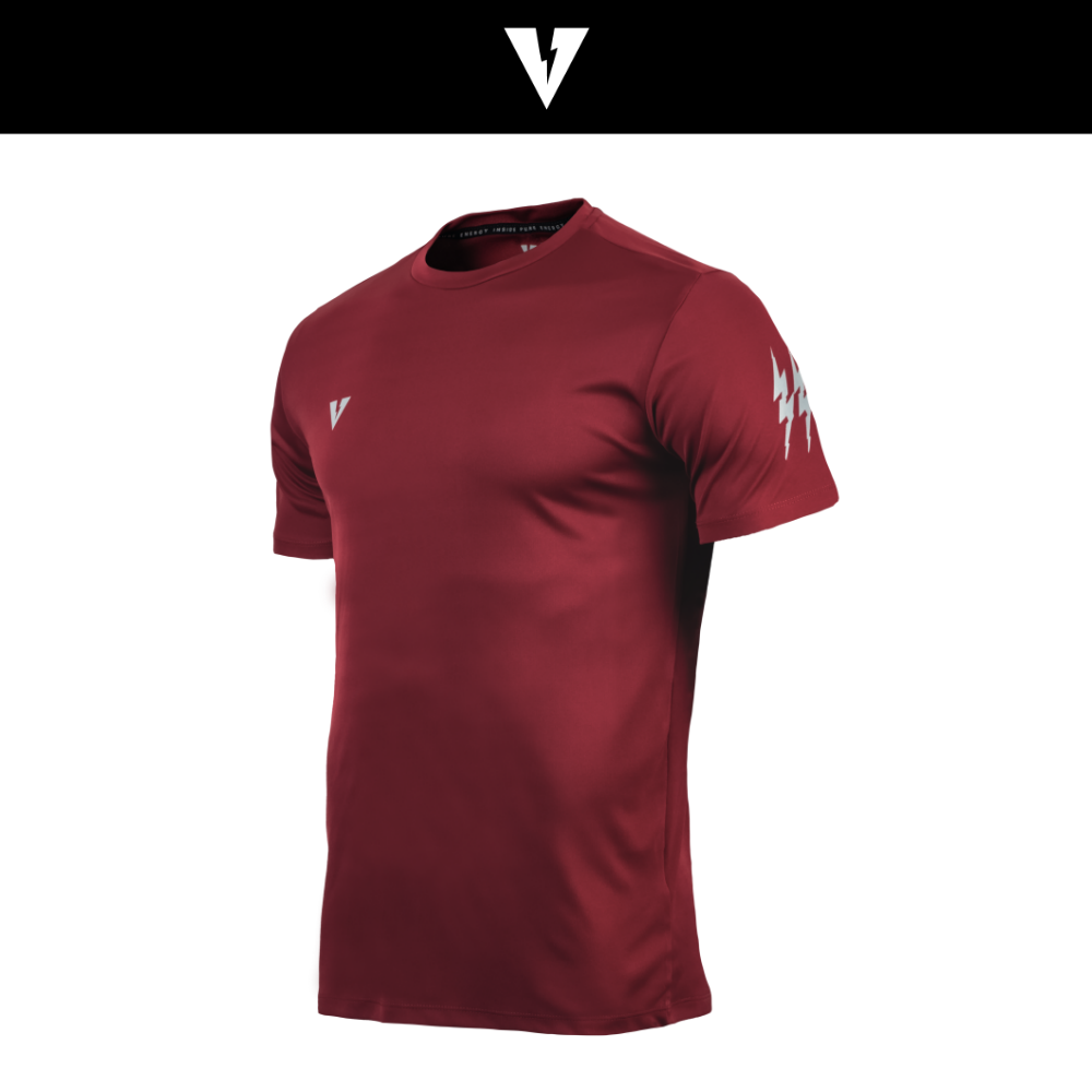 VOLT ACCE 004 TRAINING SHIRTS MAROON  เสื้อกีฬาเทรนนิ่ง แขนสั้น ออกกำลังกาย สีแดงเลือดหมู