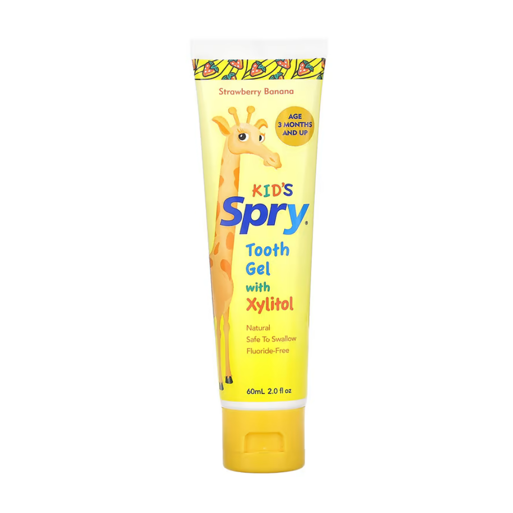 Spry Tooth Gel with Xylitol, Strawberry Banana ยาสีฟันสำหรับเด็กเล็ก กลืนได้ไม่อันตราย