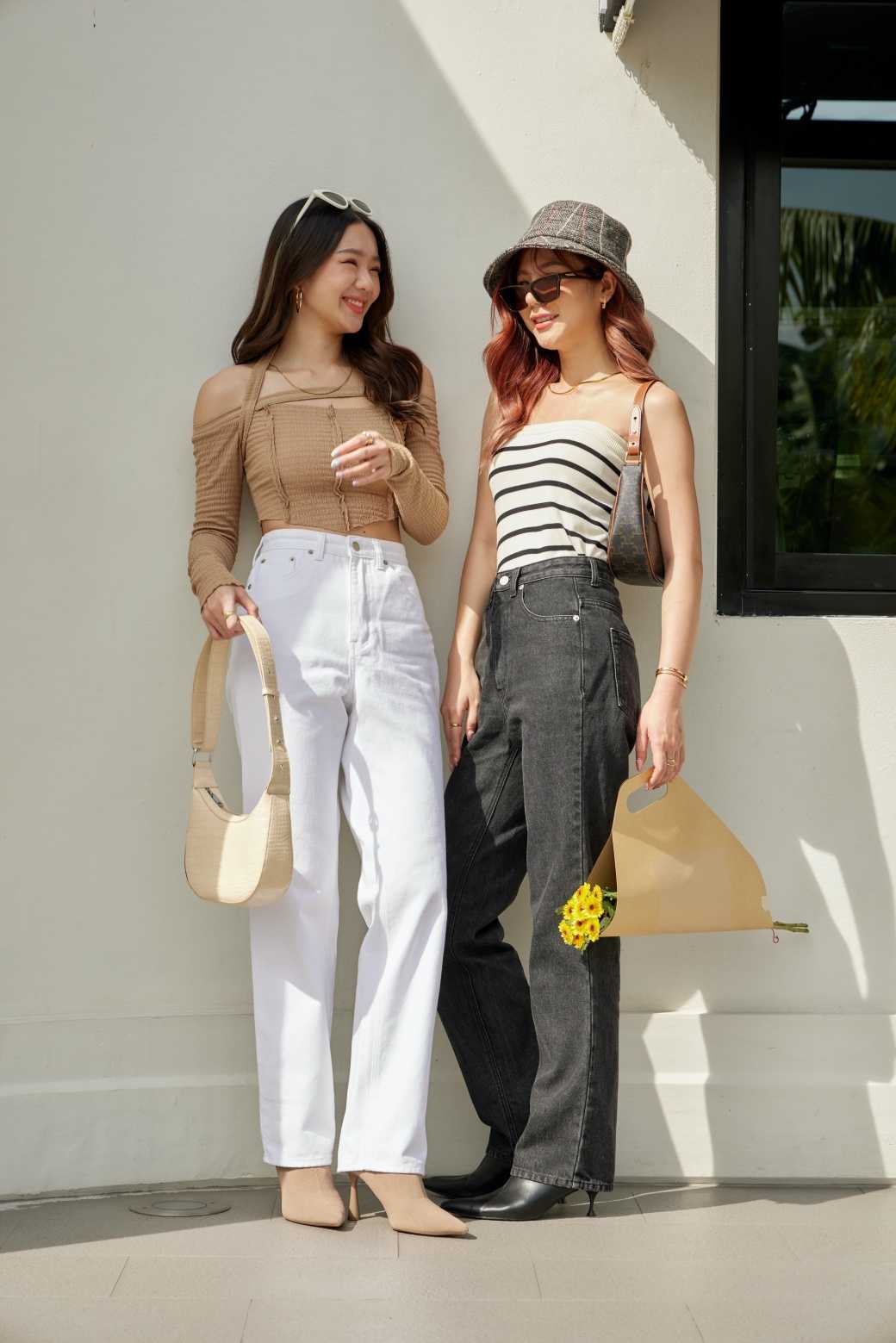 Sis531 Palm High waist straight-leg jeans - Black/ White