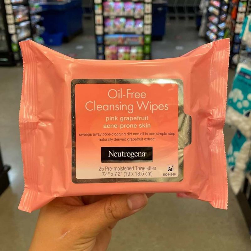 Neutrogena Oil-Free Cleansing Wipes Pink grapefruit acne-prone Skin🇺🇸แผ่นทำความส