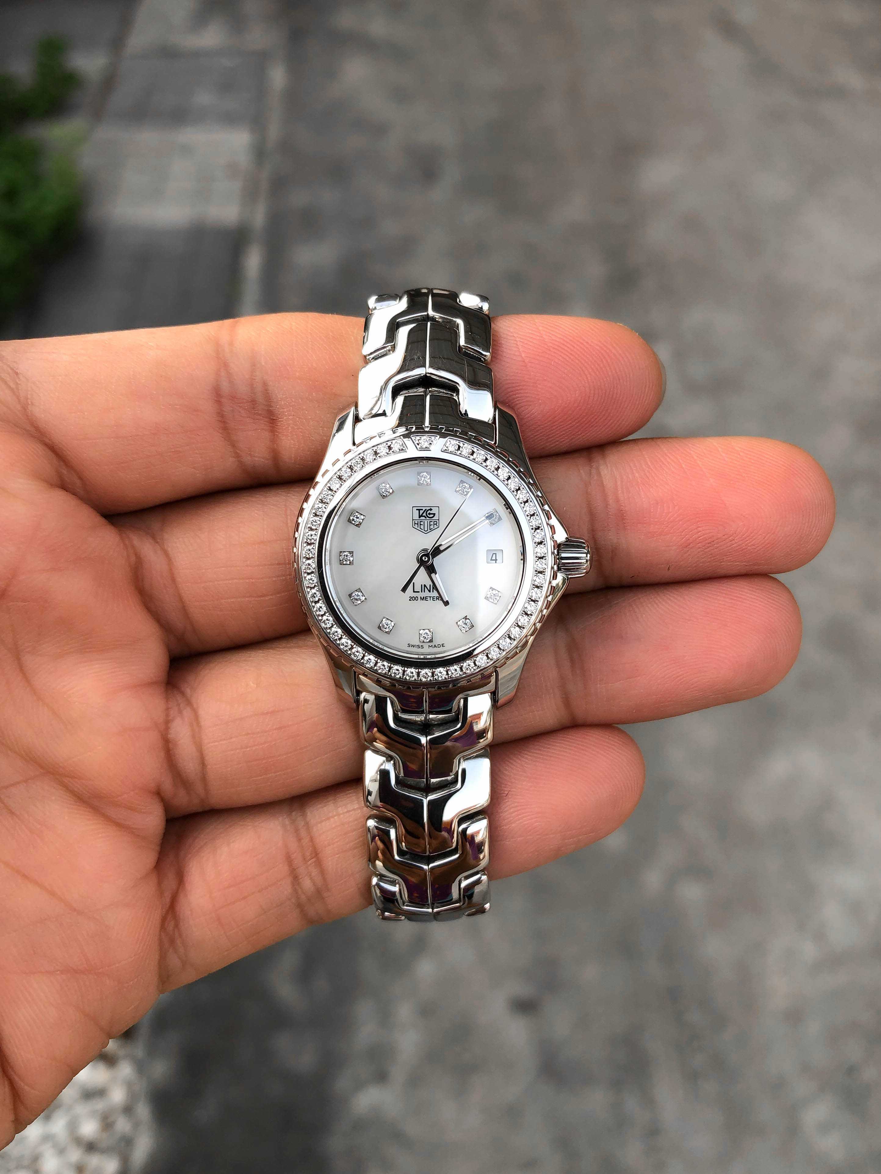 Tag Heuer Link G3 Diamond Lady Size Quartz หน้ามุกขาว หลักเพชร ขอบเพชร