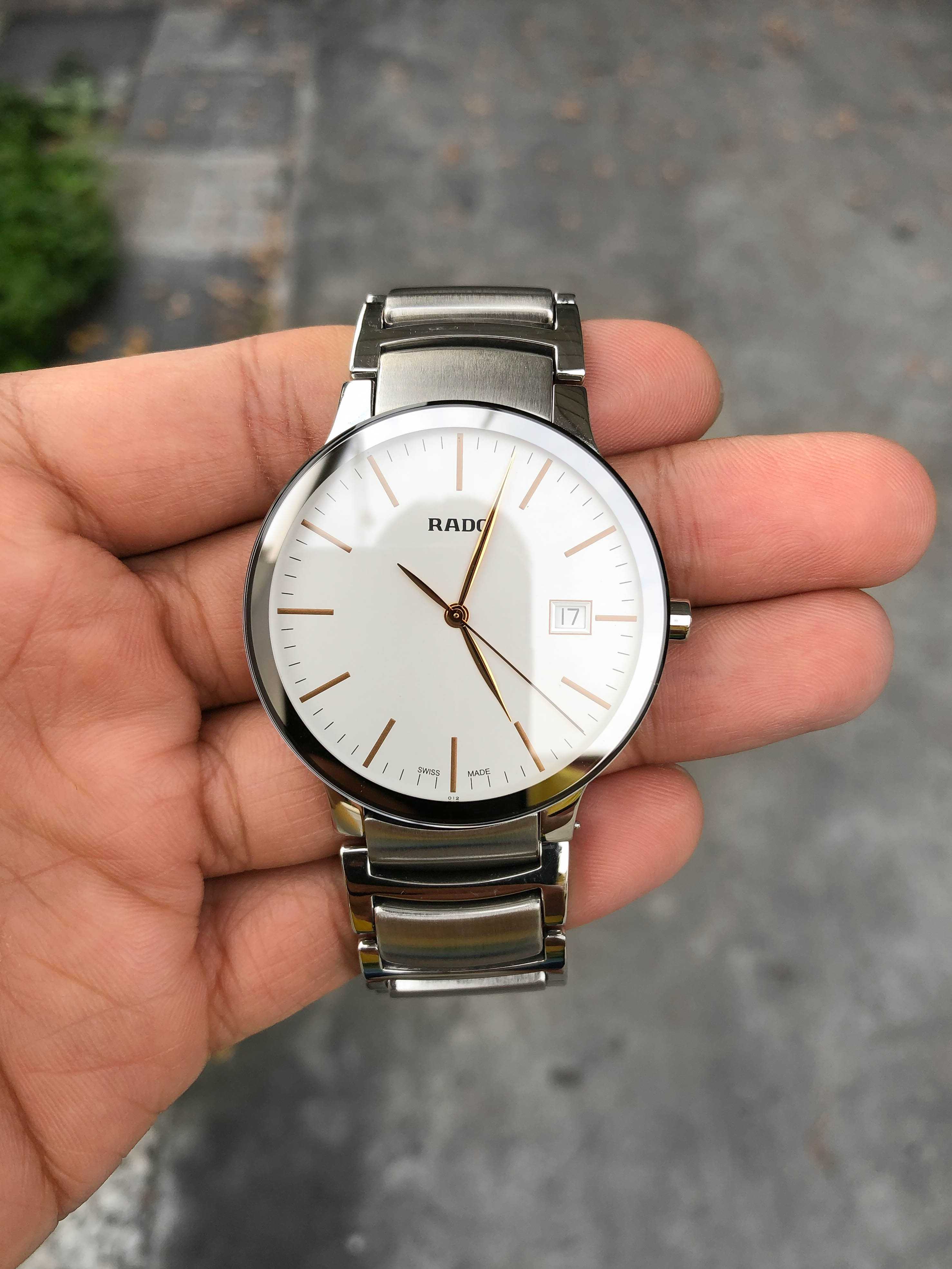 Rado Centrix King Size Quartz หน้าขาว หลักและเข็ม Pink Gold