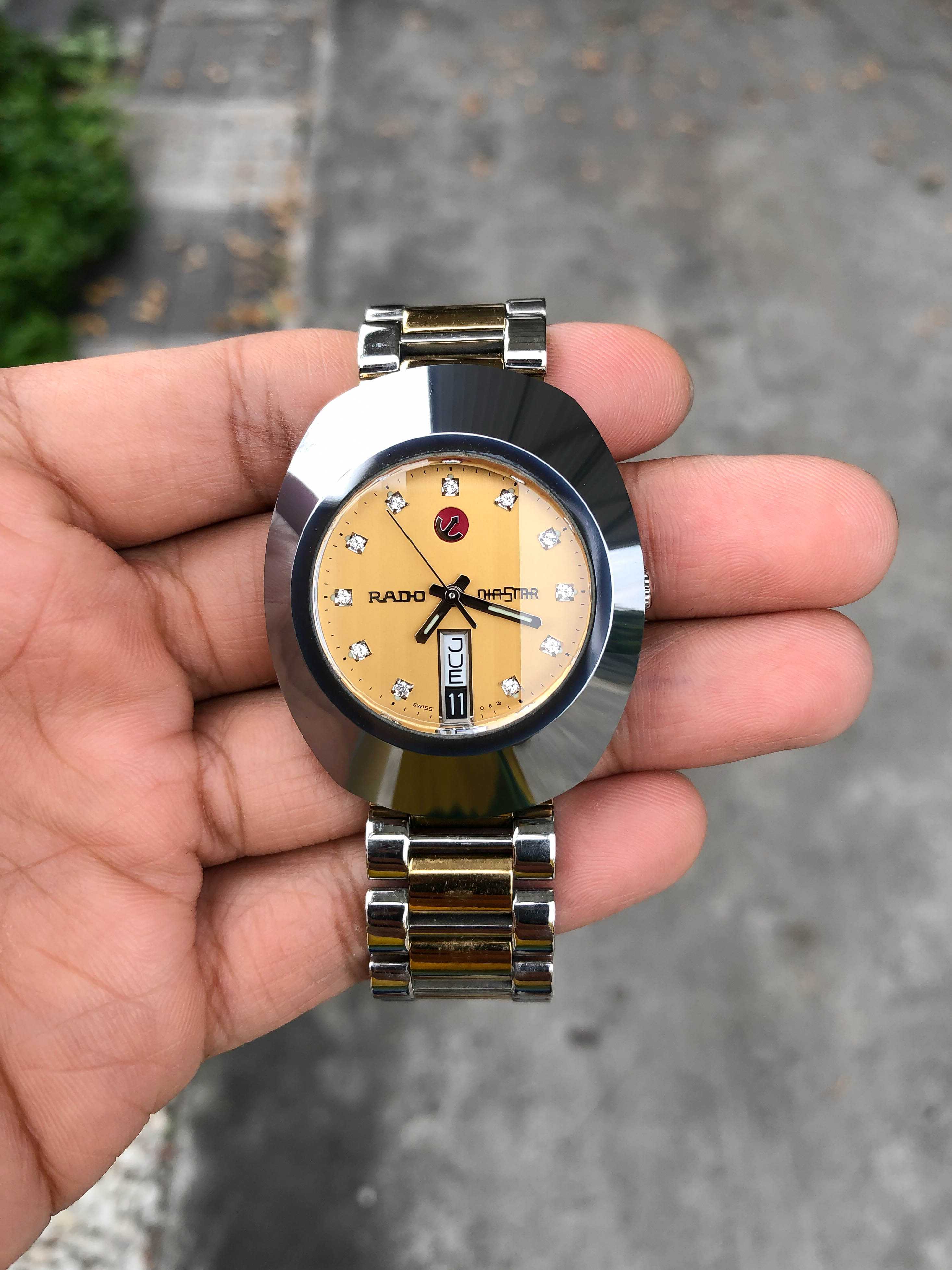 Rado Diastar Automatic Day-Date Man Size 2tone สายหนา หน้าทอง 11 พลอย