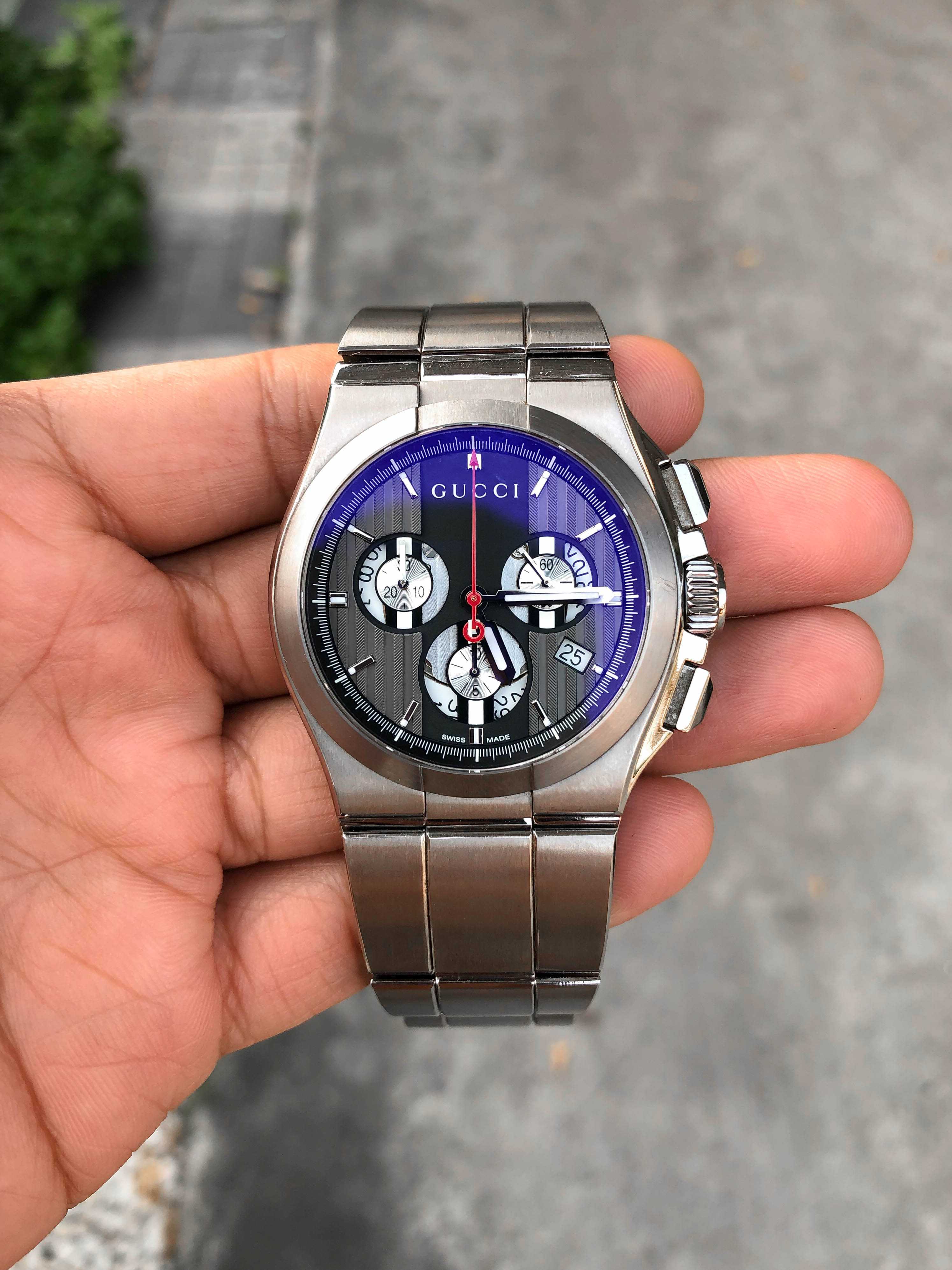 Gucci Pantheon Titanium Chronograph King Size Quartz หน้าดำ
