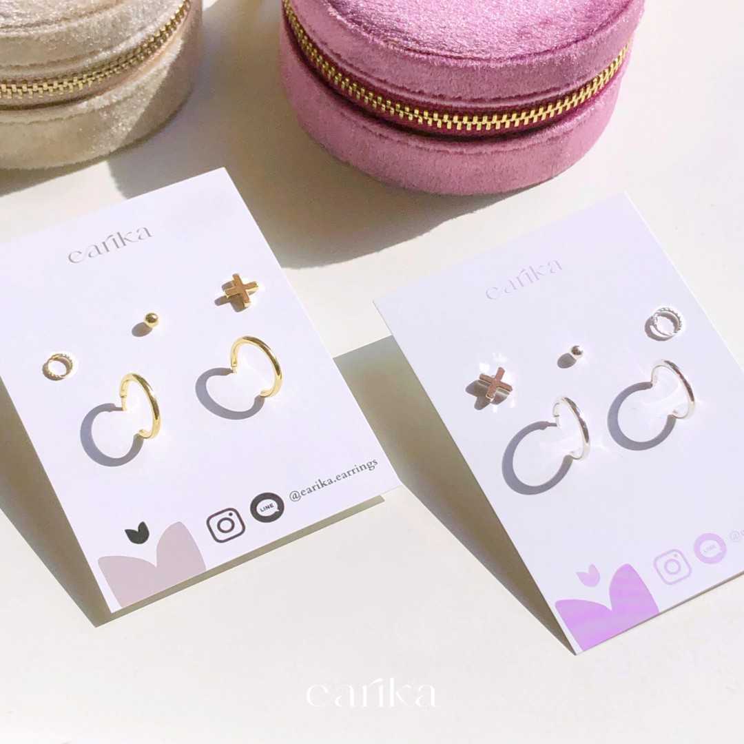 earika.earrings - XO and pic hoop set เซ็ตต่างหูก้านเงินแท้ (มีให้เลือก 2 สี) คนแพ้ง่ายใส่ได้