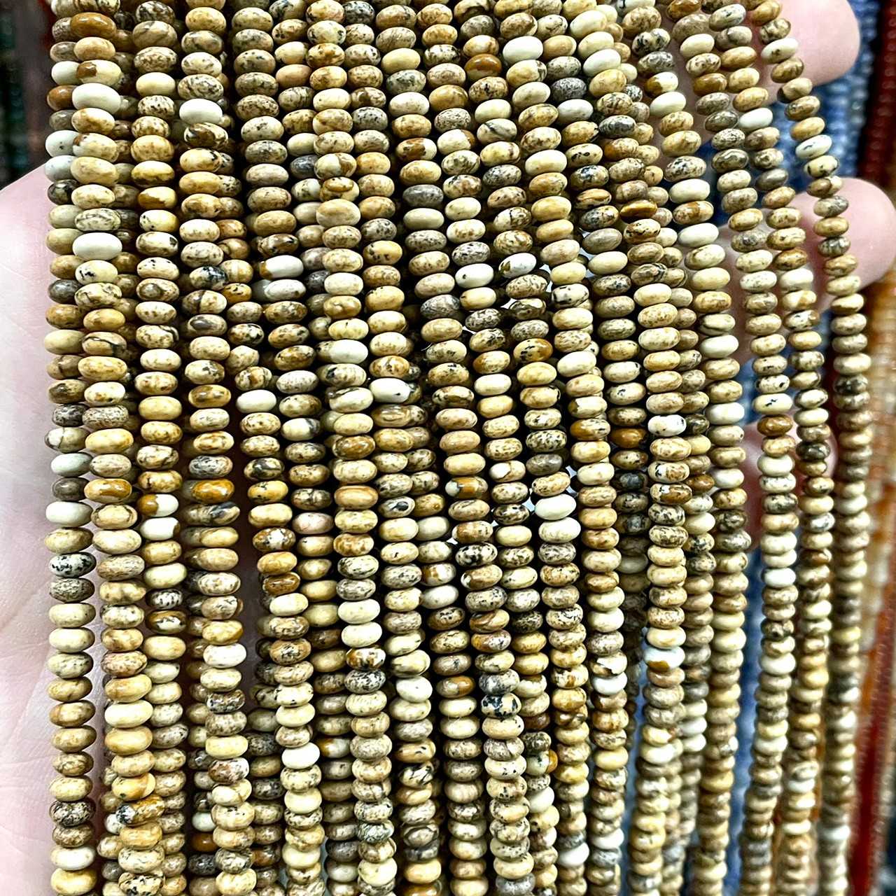 พิเจอร์ แจสเปอร์ (Picture Jasper) ขนาด 2x4 mm ทรงล้อรถ เส้นยาว