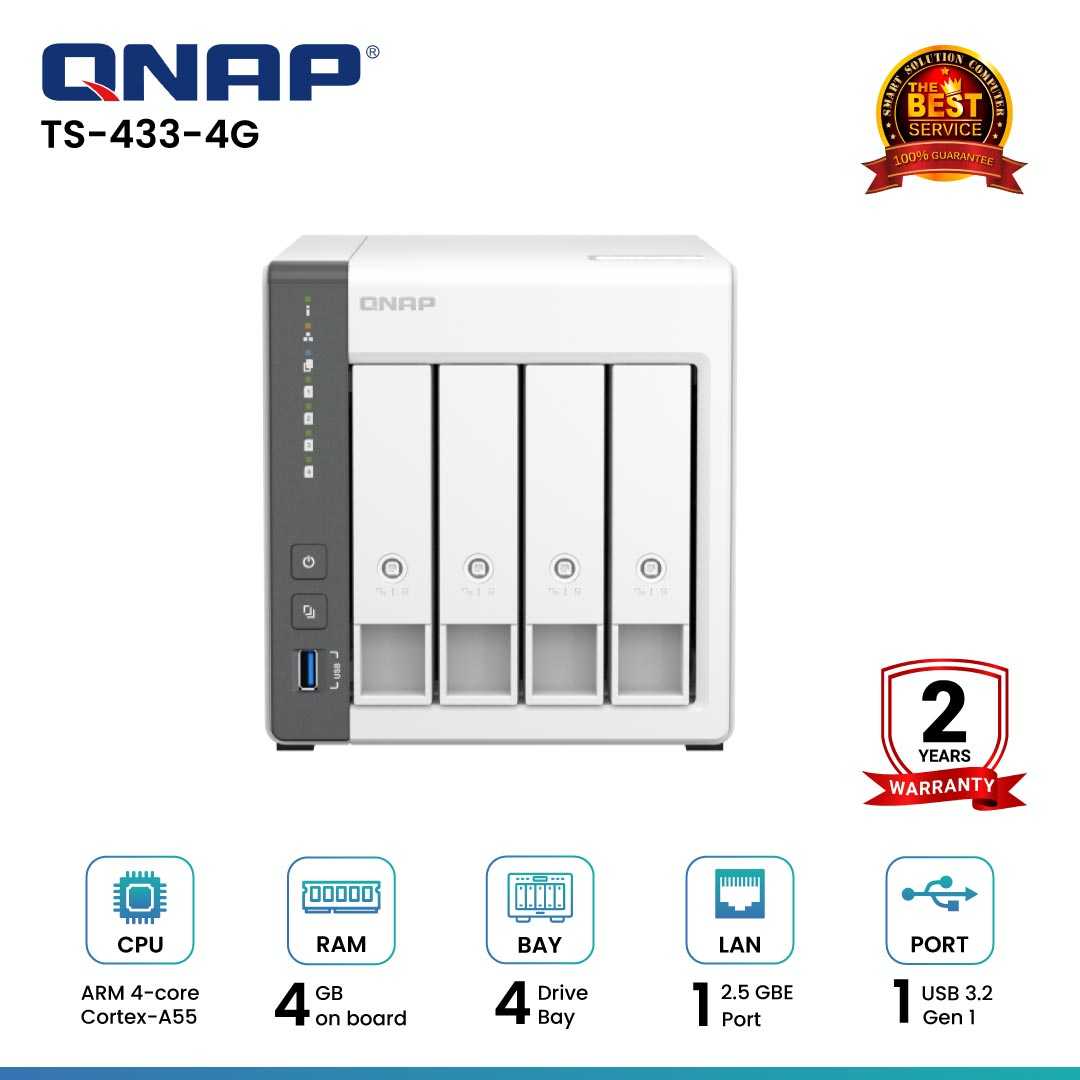 Qnap TS-433-4G 4-Bay Nas อุปกรณ์จัดเก็บข้อมูลบนเครือข่าย
