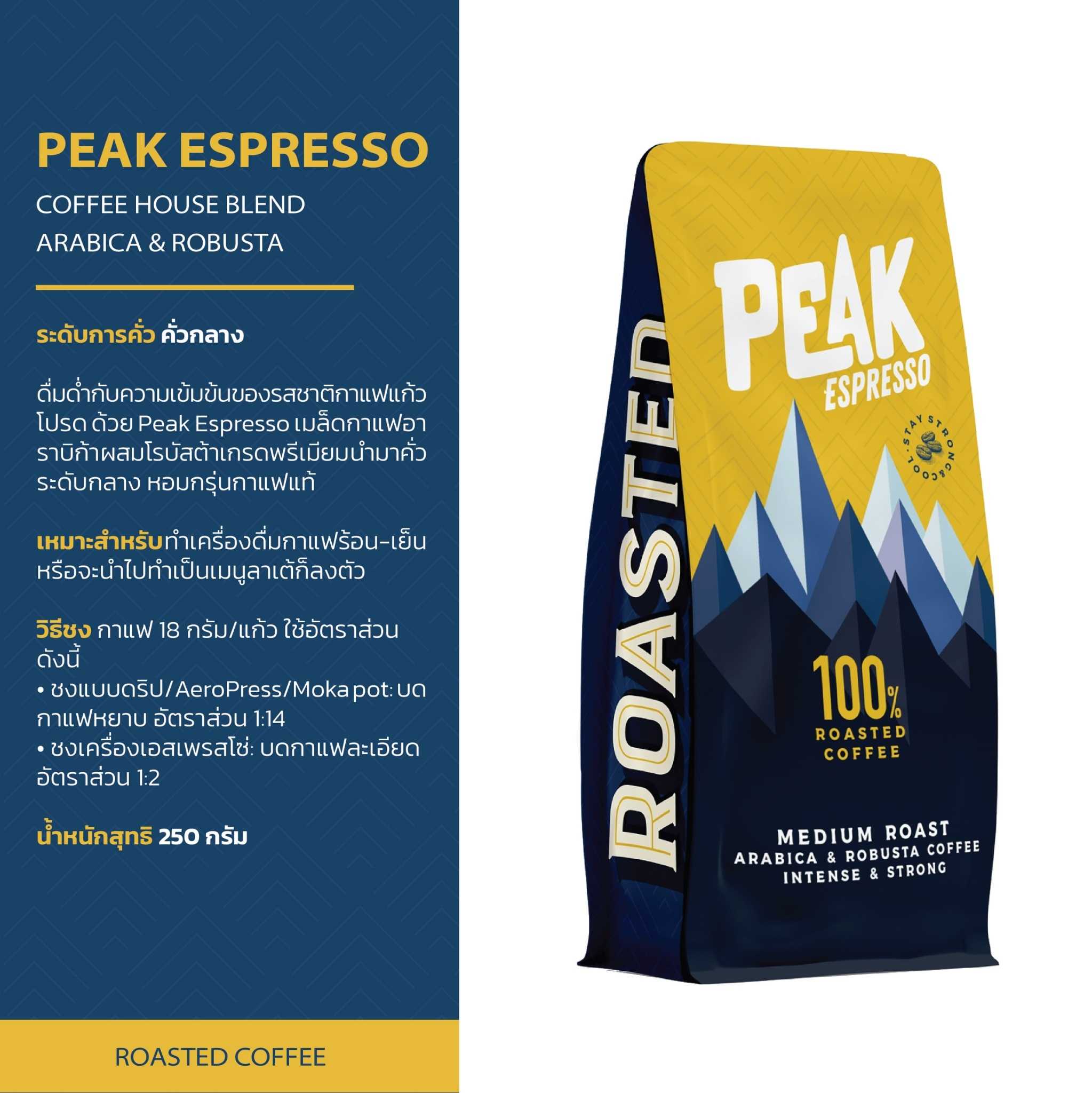 เมล็ดกาแฟคั่ว PEAK ESPRESSO (คั่วกลาง) ขนาด 250 กรัม