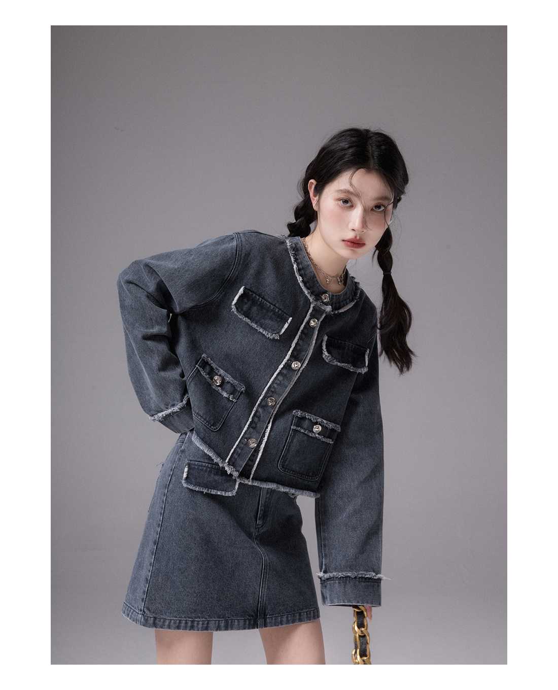 🧉แบล็ค ทีฮันนี่เดนีมเซต ชุดเซตเสื้อยีนส์เดนีม+กระโปรงยีนส์เดนีม🧉