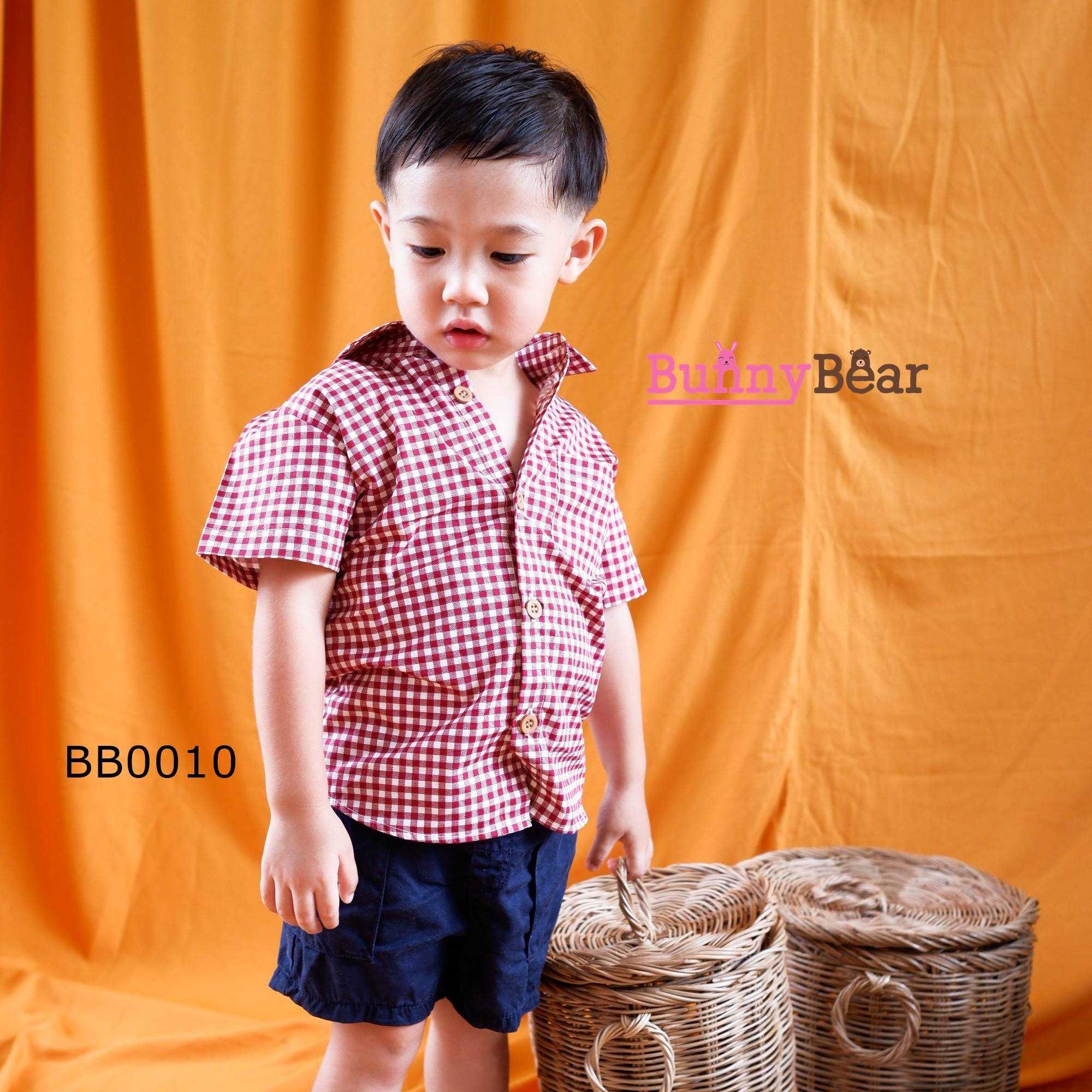 เสื้อเชิ้ตเด็กผู้ชายลายสก็อตแดง